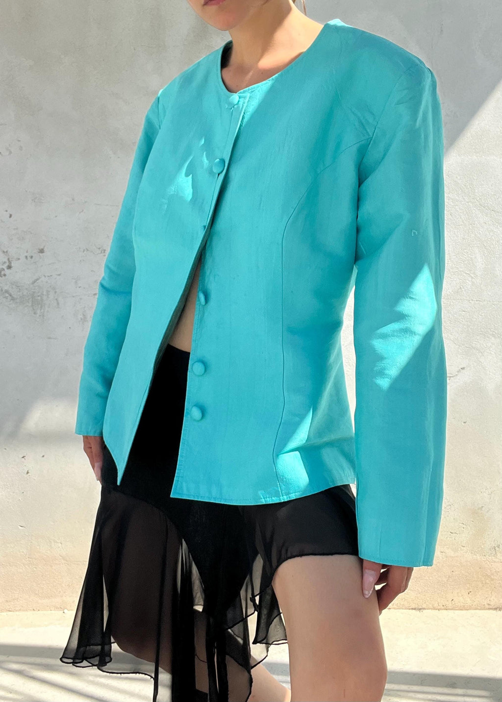 Giacca Vintage 100% Seta Double Face Turchese