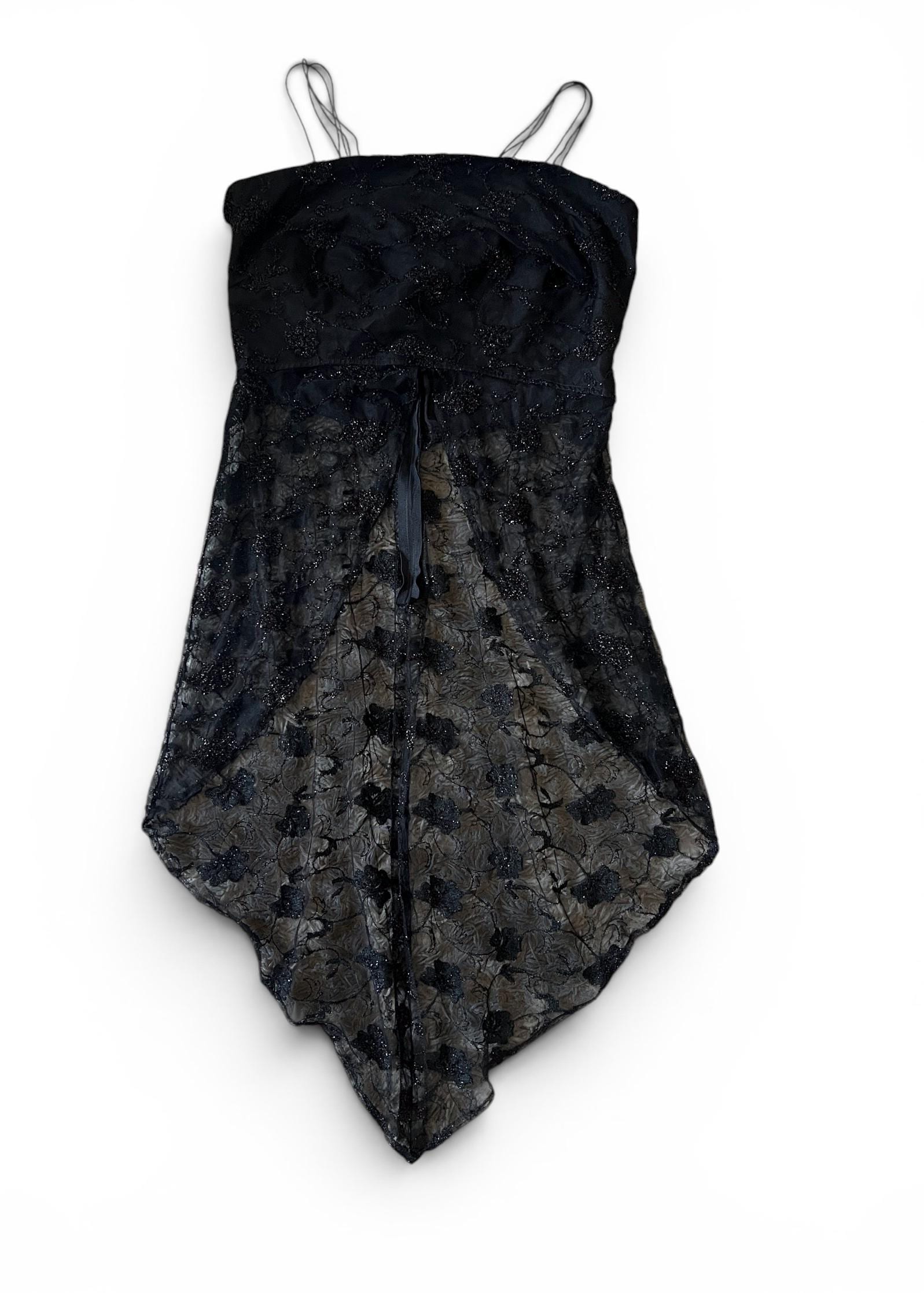 Top Vintage Y2K in Mesh e Pizzo Nero