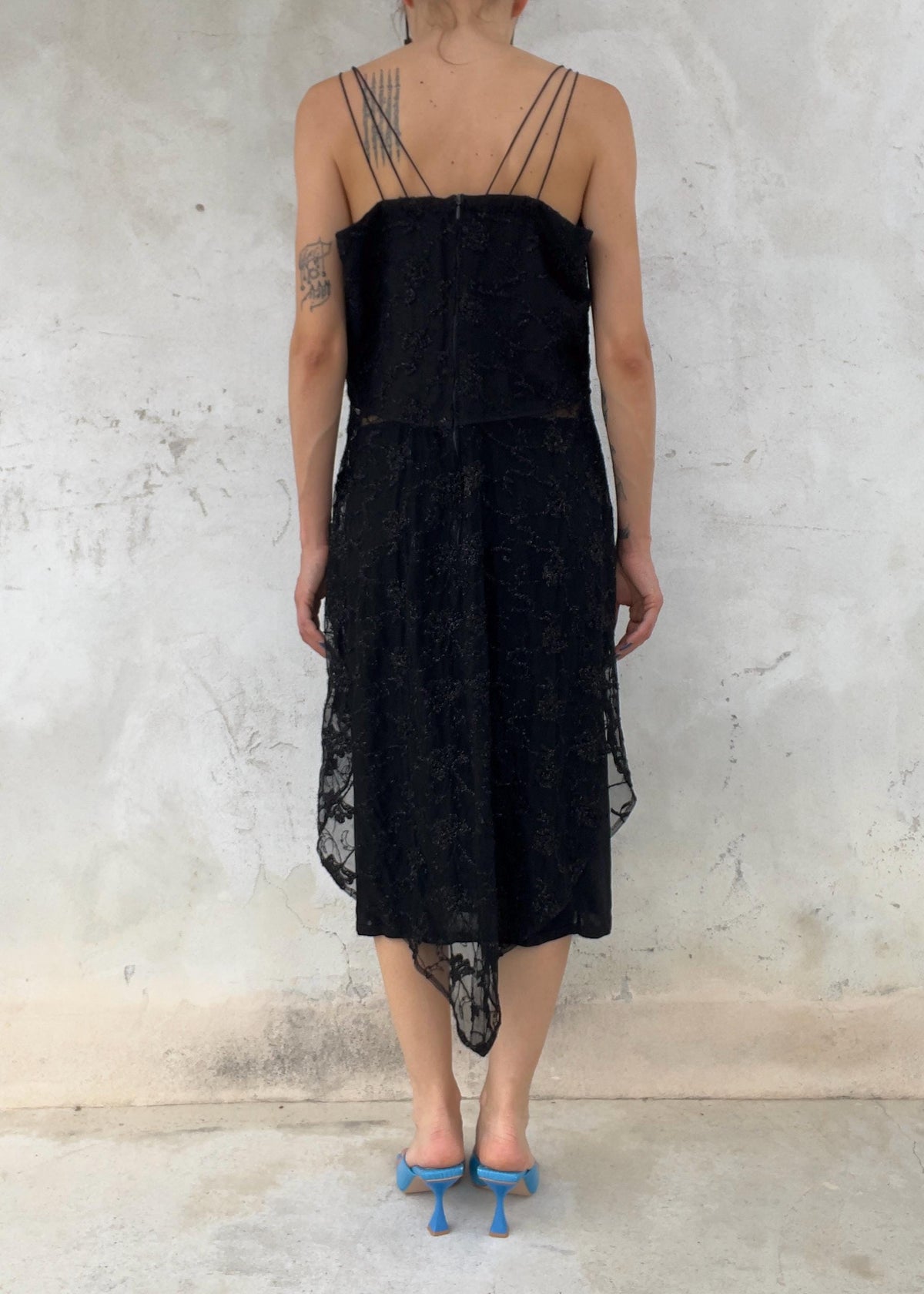 Top Vintage Y2K in Mesh e Pizzo Nero