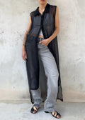 Gilet Lungo Vintage 90s Nero Sheer