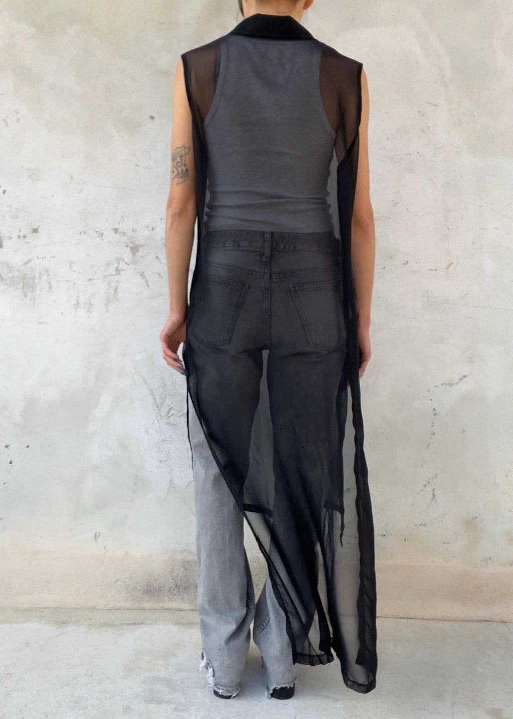 Gilet Lungo Vintage 90s Nero Sheer