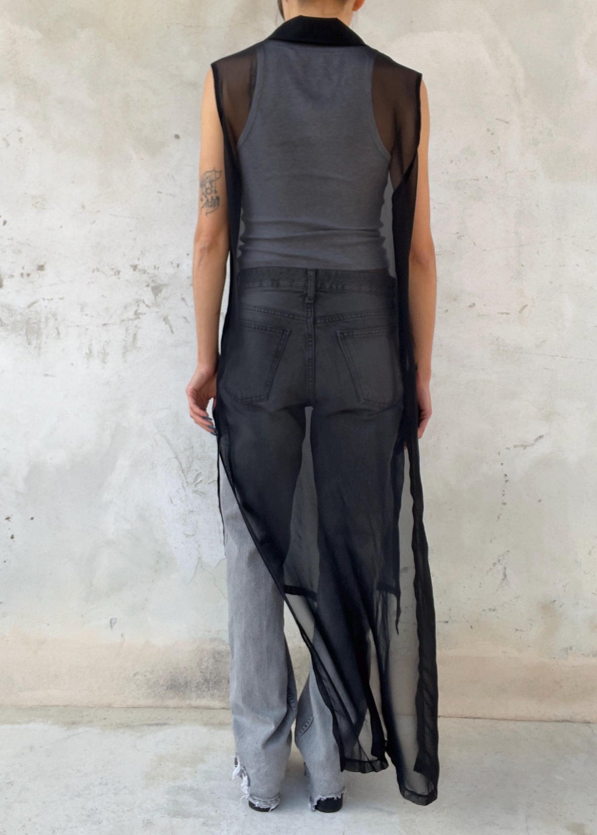 Gilet Lungo Vintage 90s Nero Sheer