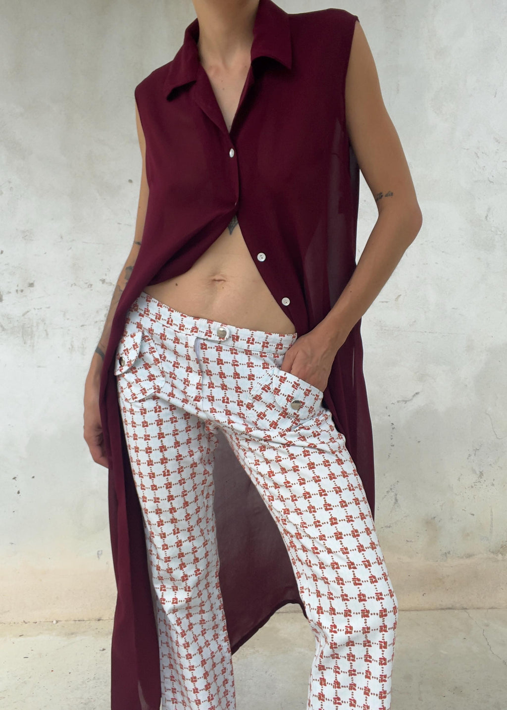 Pantaloni Vintage Y2K Vita Bassa Stampa Geometrica