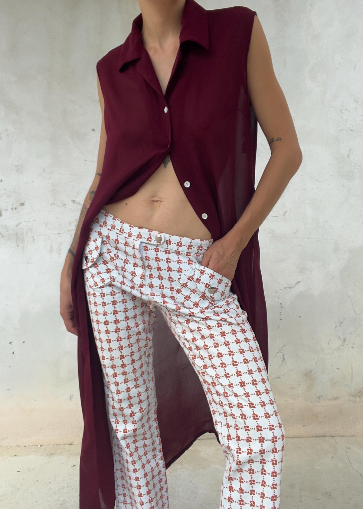 Pantaloni Vintage Y2K Vita Bassa Stampa Geometrica