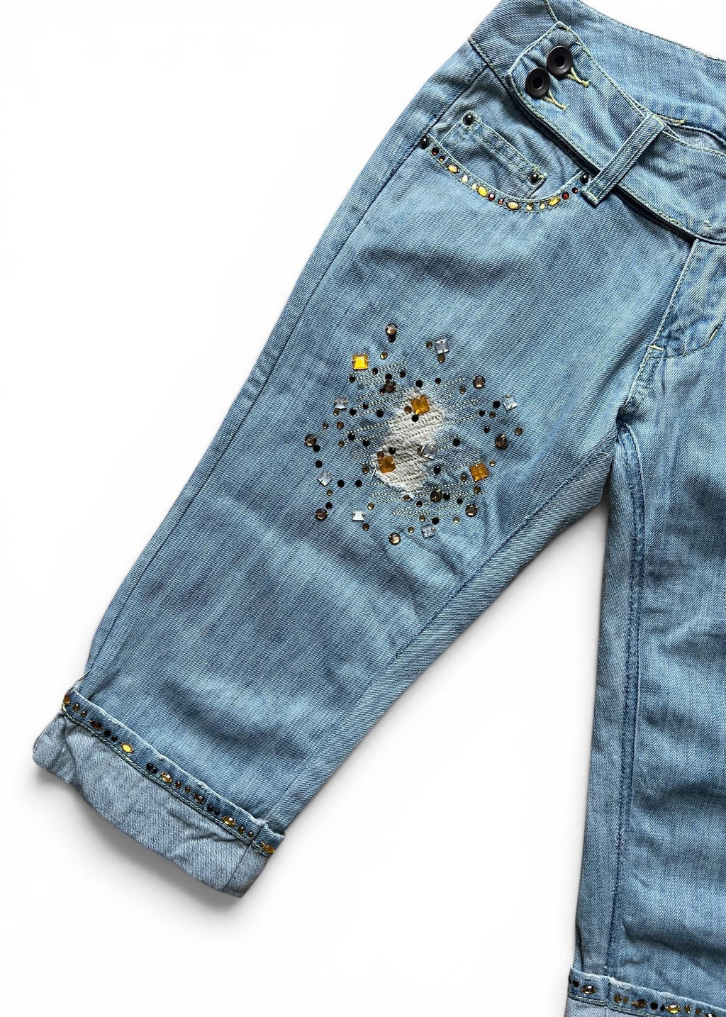 Jeans Capri Vintage Y2K Vita Bassa con Strass
