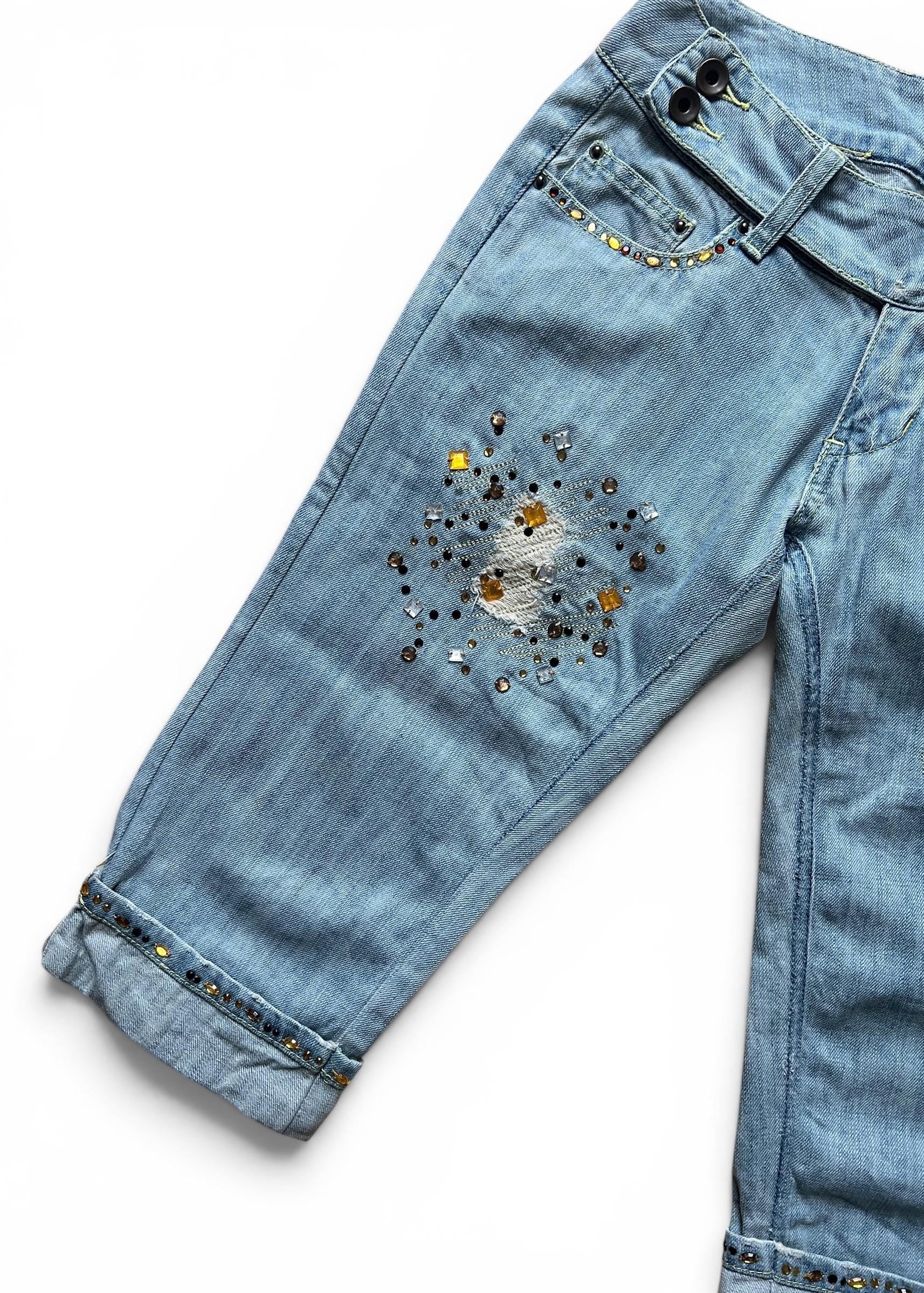 Jeans Capri Vintage Y2K Vita Bassa con Strass