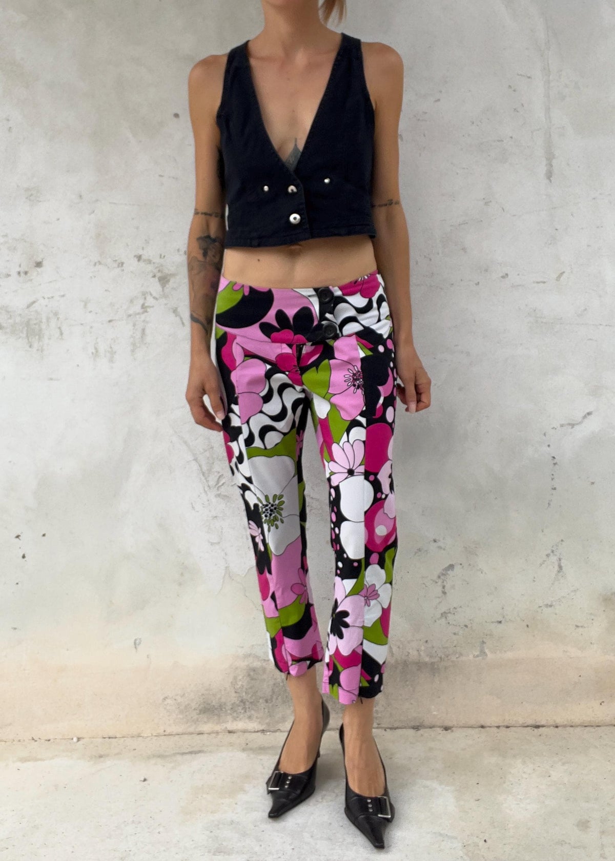 Pantaloni Capri Vintage Y2K Floreali Psichedelici
