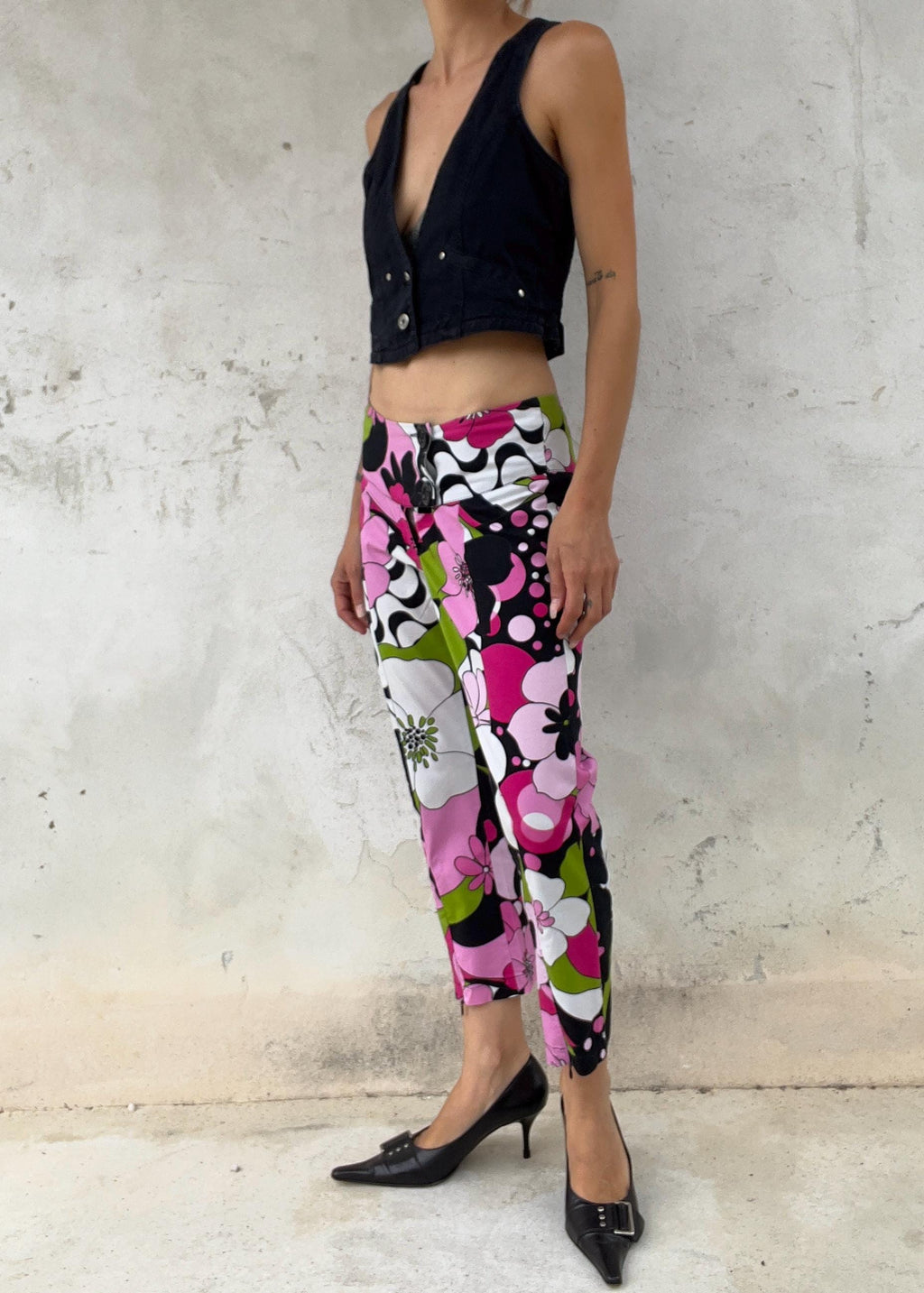 Pantaloni Capri Vintage Y2K Floreali Psichedelici