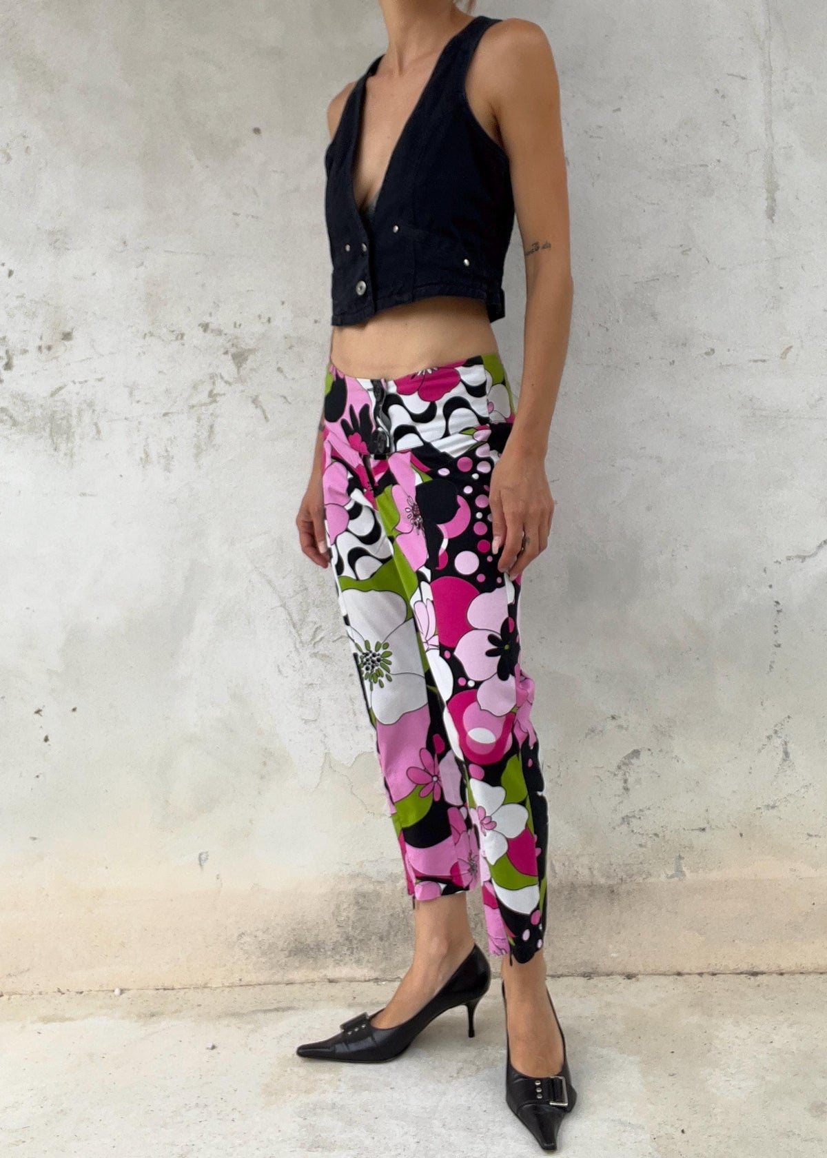 Pantaloni Capri Vintage Y2K Floreali Psichedelici