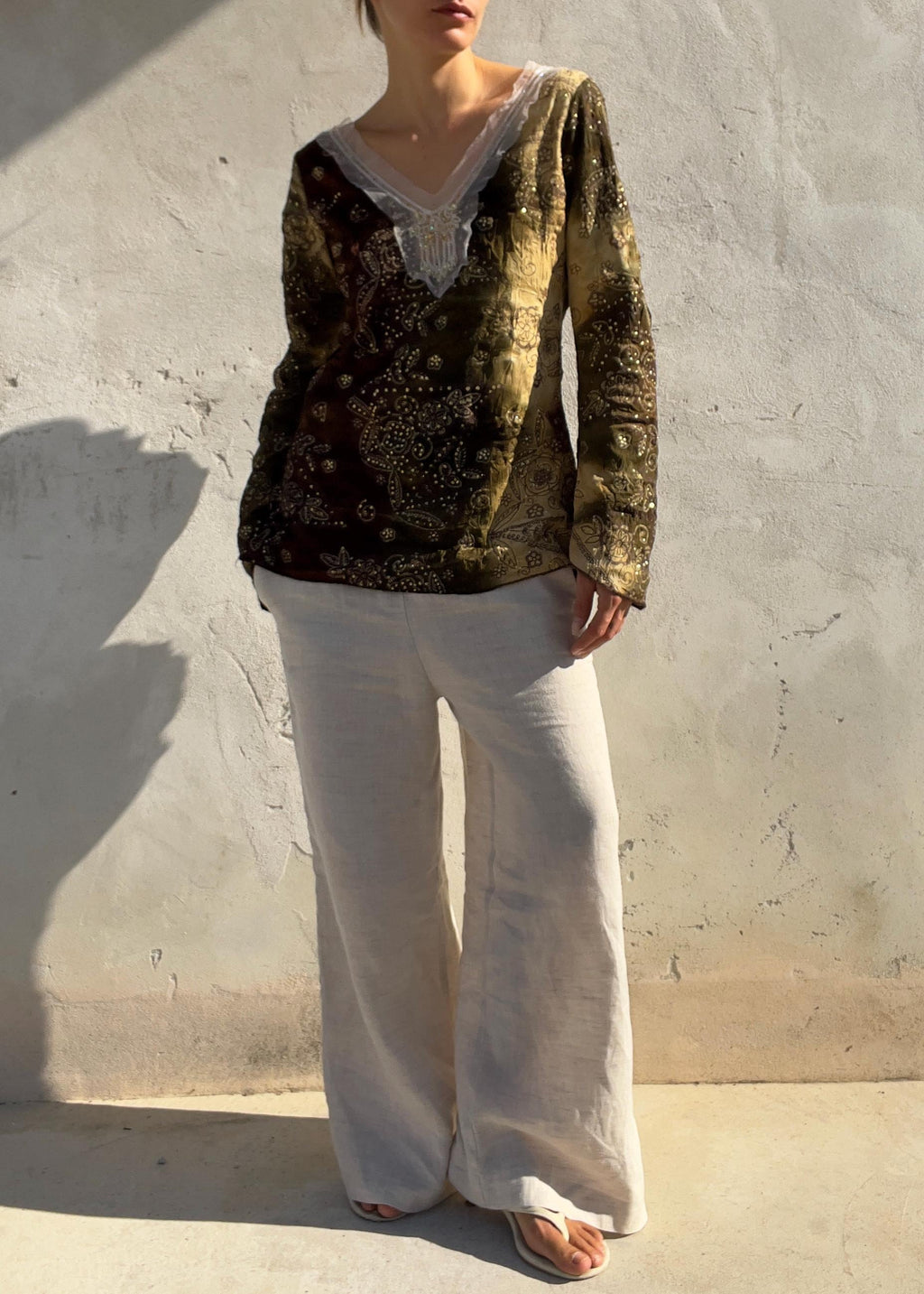 Blusa Vintage Y2K Boho Paisley con Paillettes