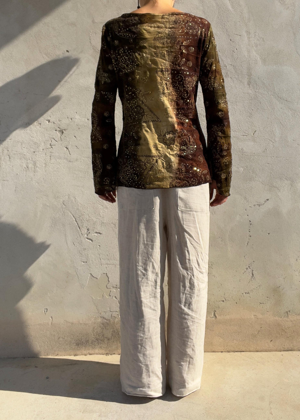 Blusa Vintage Y2K Boho Paisley con Paillettes