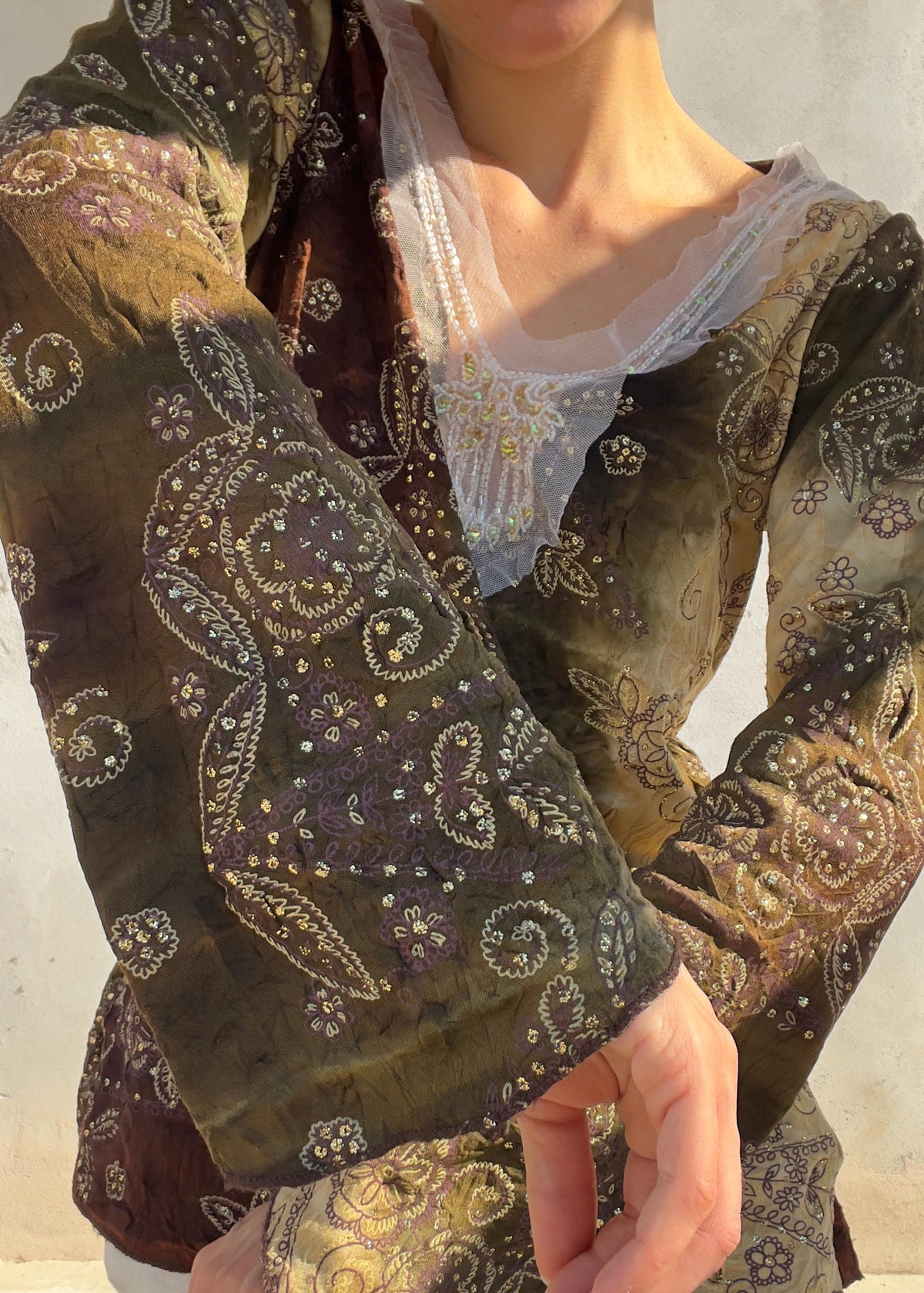 Blusa Vintage Y2K Boho Paisley con Paillettes