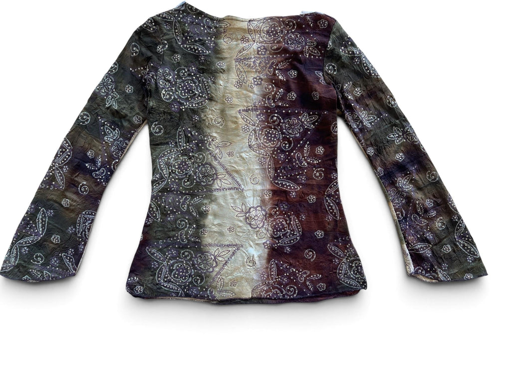 Blusa Vintage Y2K Boho Paisley con Paillettes
