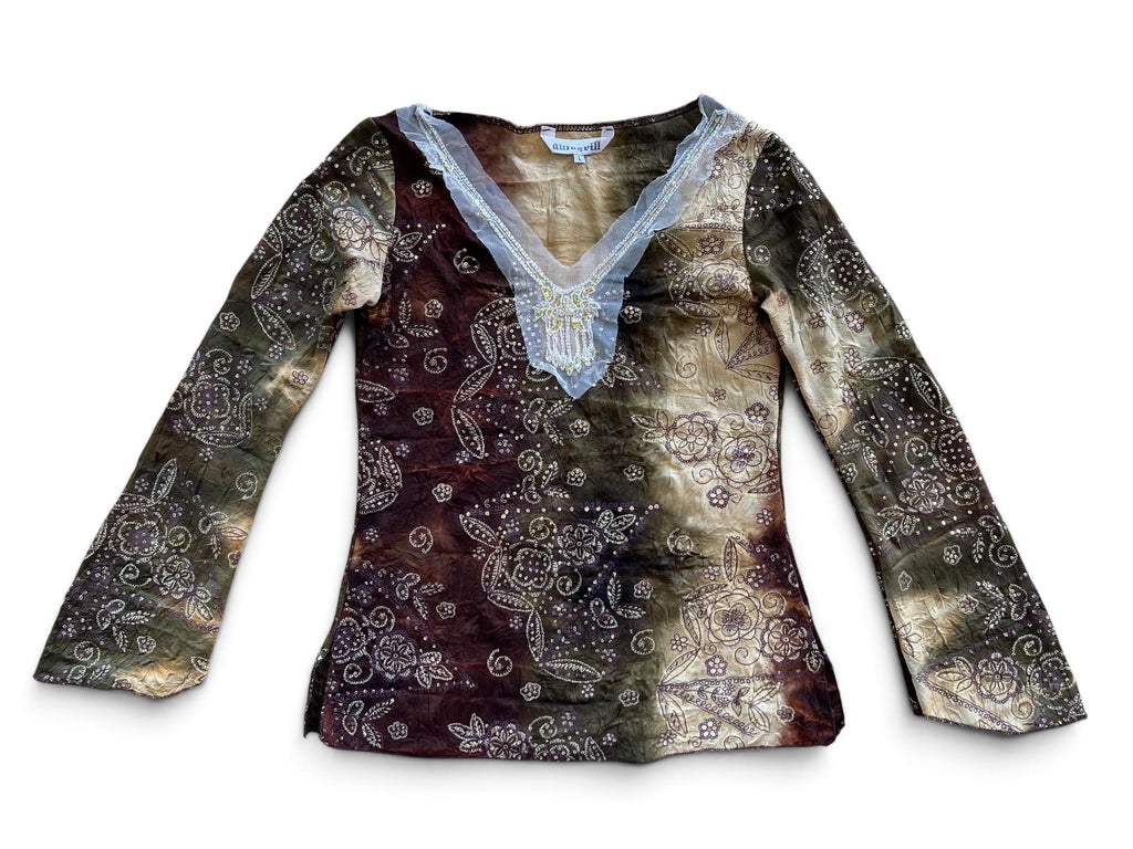 Blusa Vintage Y2K Boho Paisley con Paillettes
