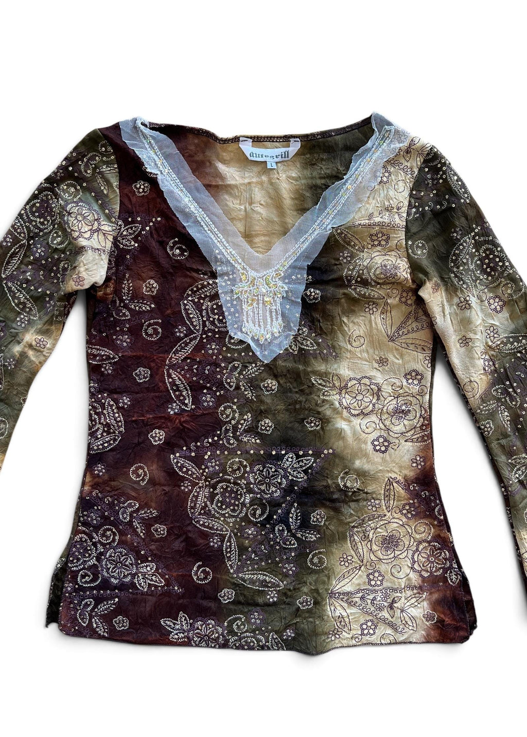 Blusa Vintage Y2K Boho Paisley con Paillettes