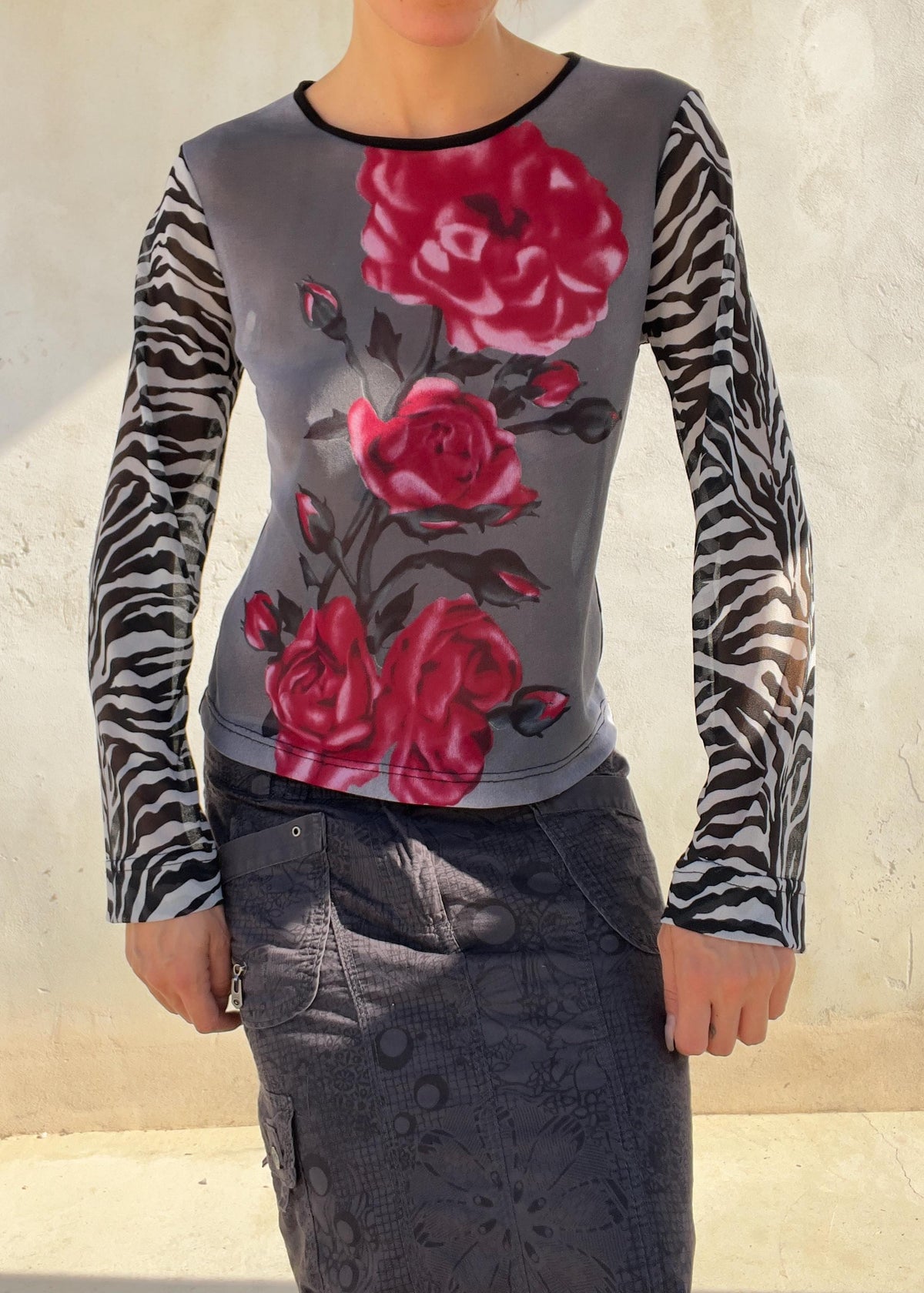 Top Vintage Y2K Street One Rose e Zebra