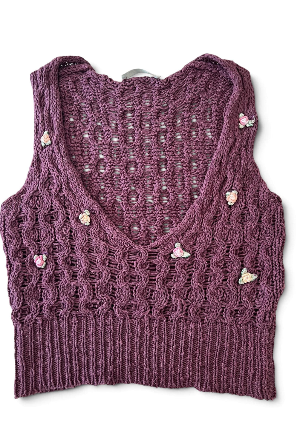 Top Vintage in Maglia Cotone Lino con Roselline