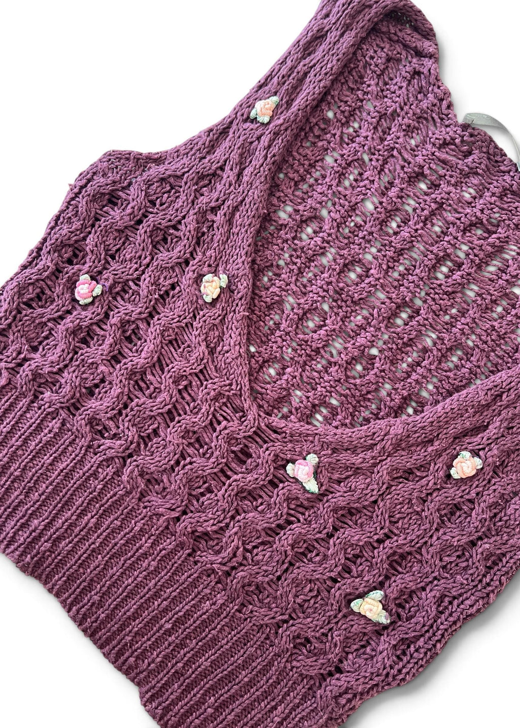 Top Vintage in Maglia Cotone Lino con Roselline