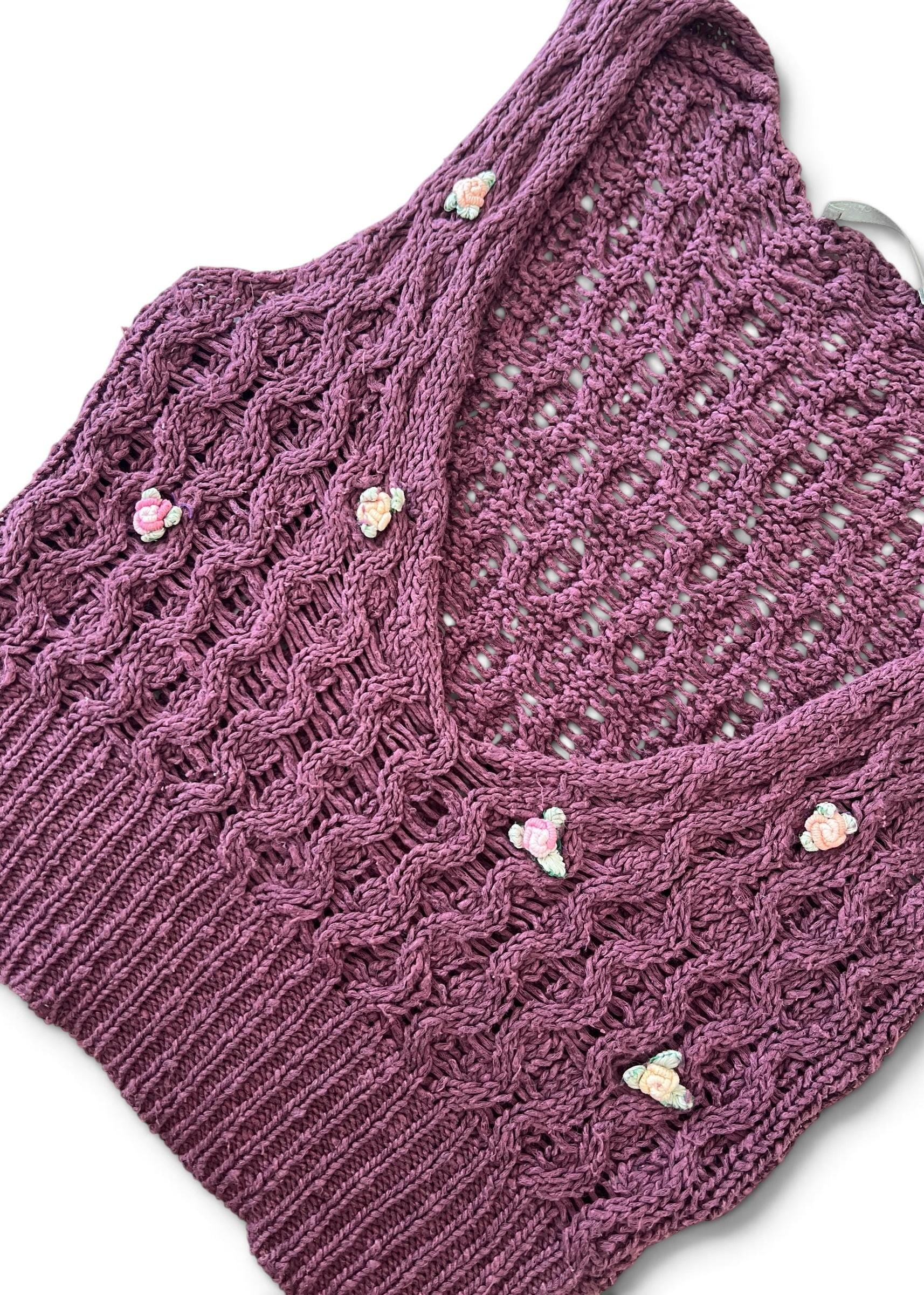 Top Vintage in Maglia Cotone Lino con Roselline