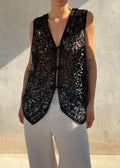 Gilet Vintage Nero in Tulle Trasparente Ricamato