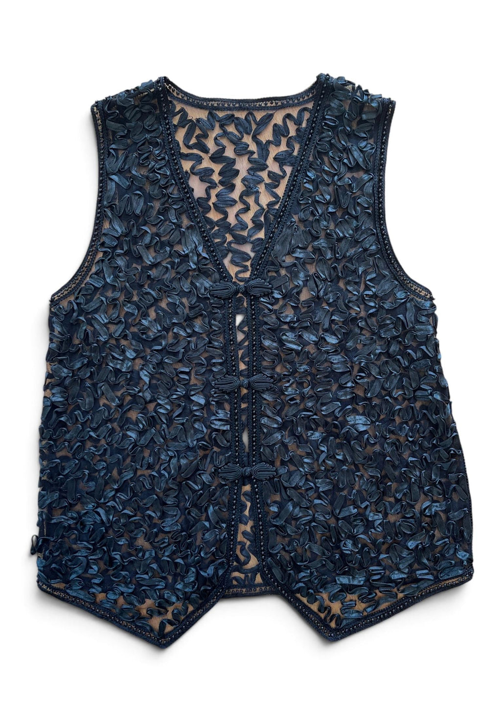 Gilet Vintage Nero in Tulle Trasparente Ricamato