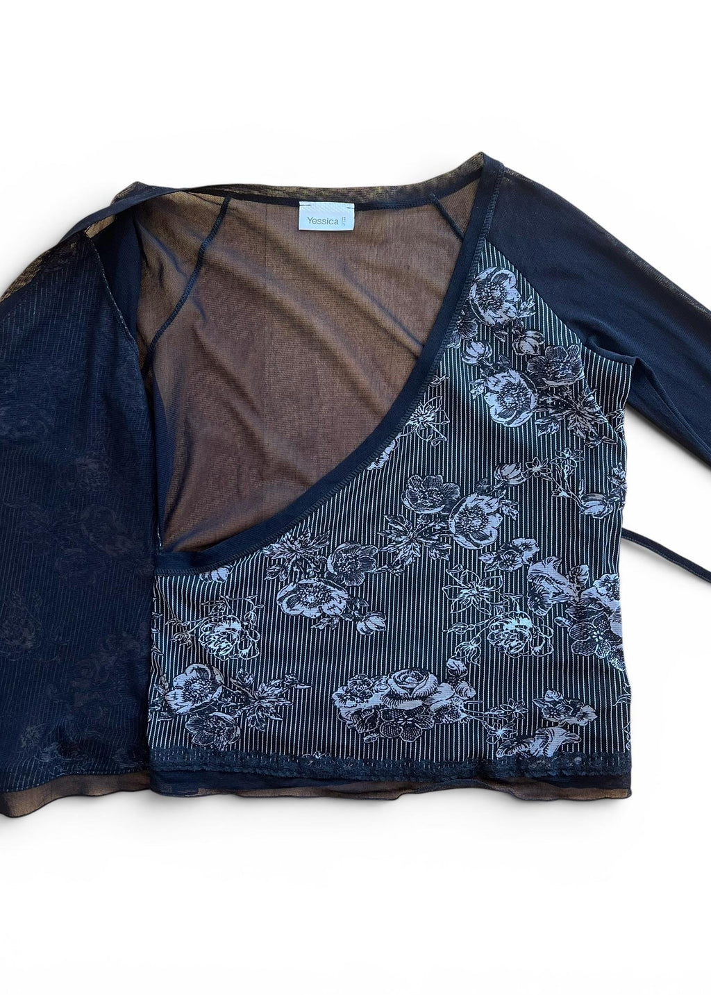Top Vintage Y2K Nero in Mesh Trasparente