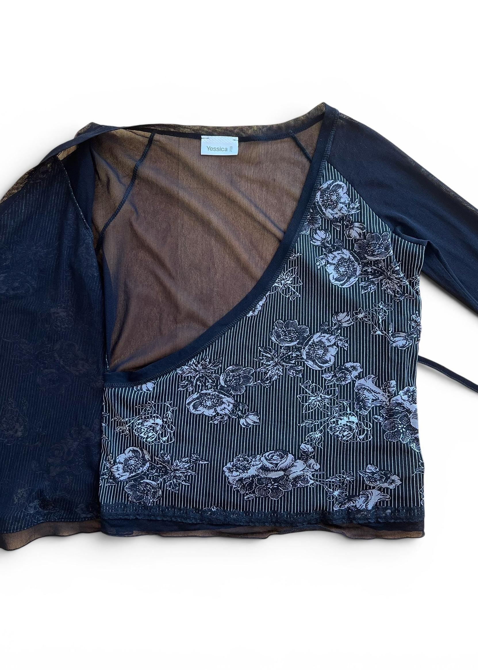 Top Vintage Y2K Nero in Mesh Trasparente
