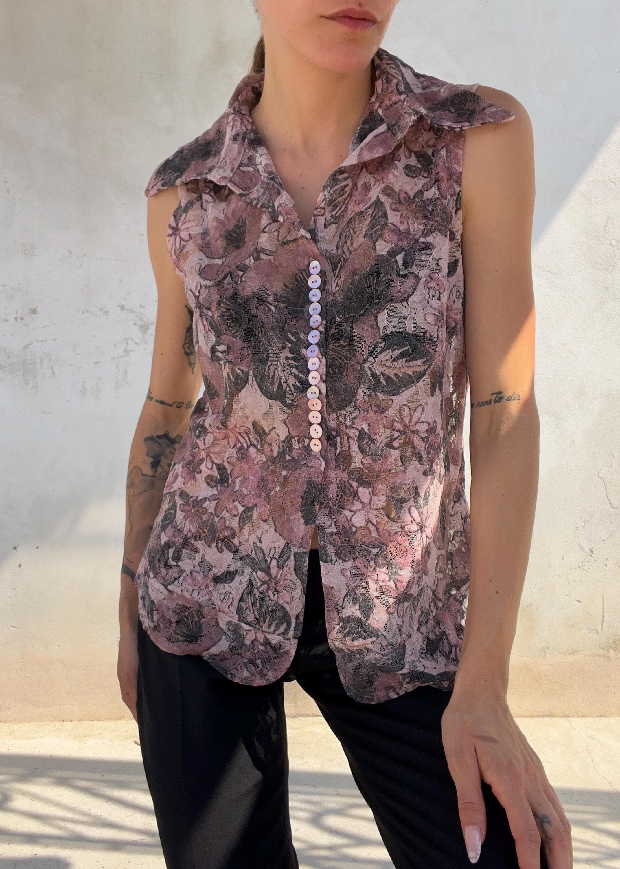 Top Vintage Y2K in Pizzo Floreale Rosa