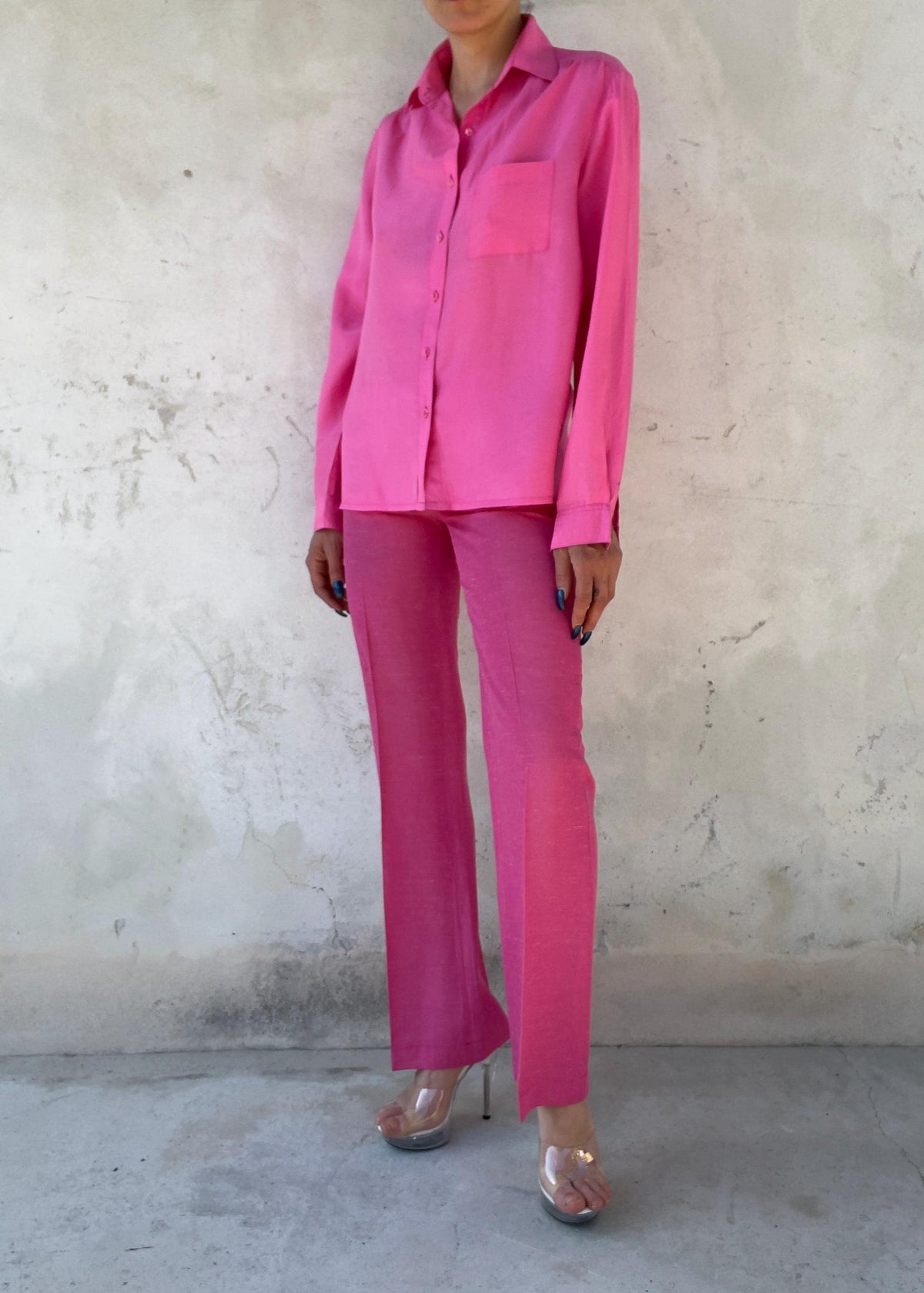 Pantaloni Vintage Y2K Rosa Fucsia Leggermente Svasati