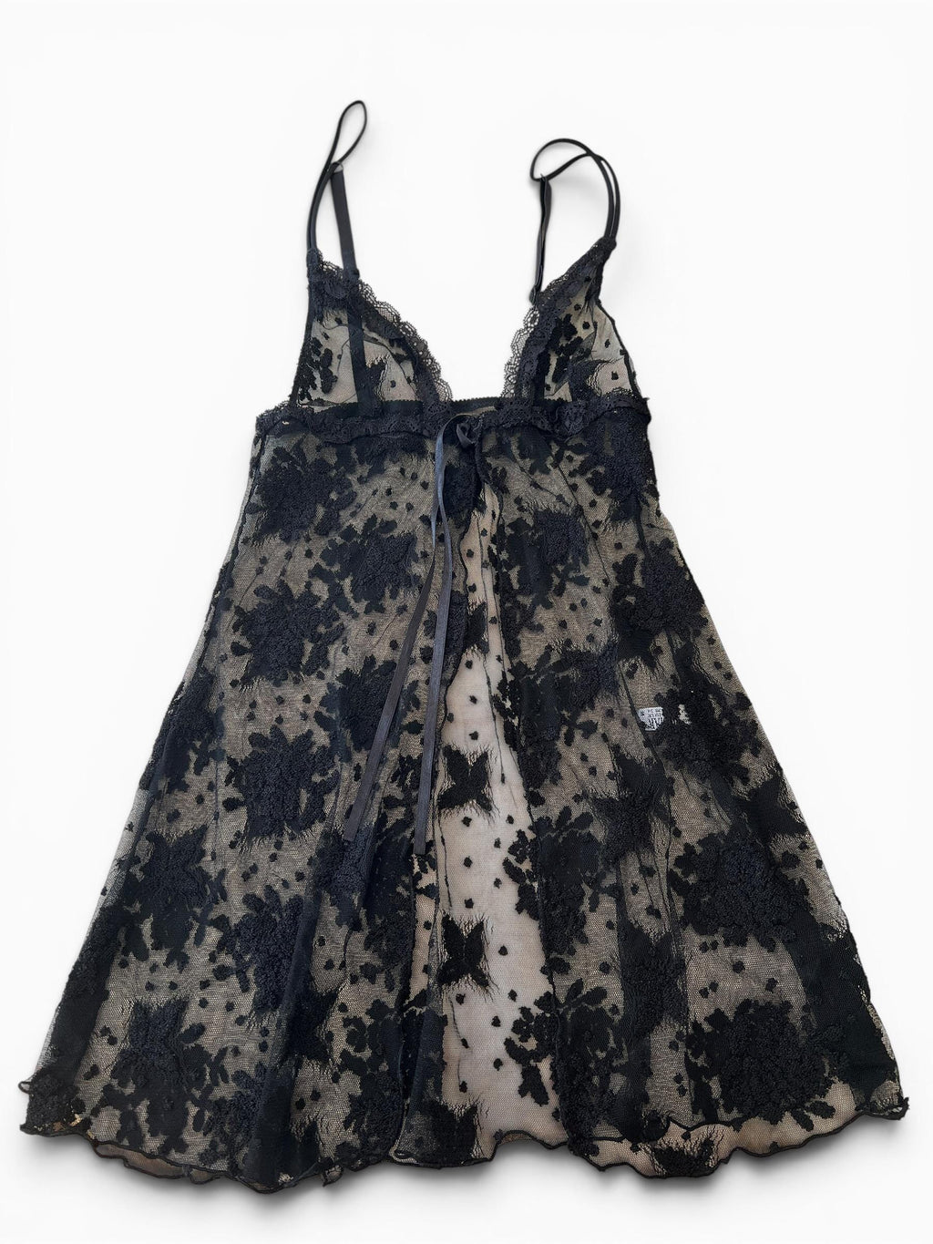 Babydoll Vintage Y2K in Pizzo Nero Trasparente
