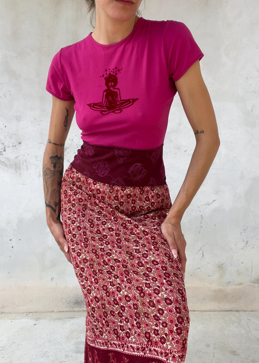 Abito Vintage Y2K Boho Patchwork Fucsia