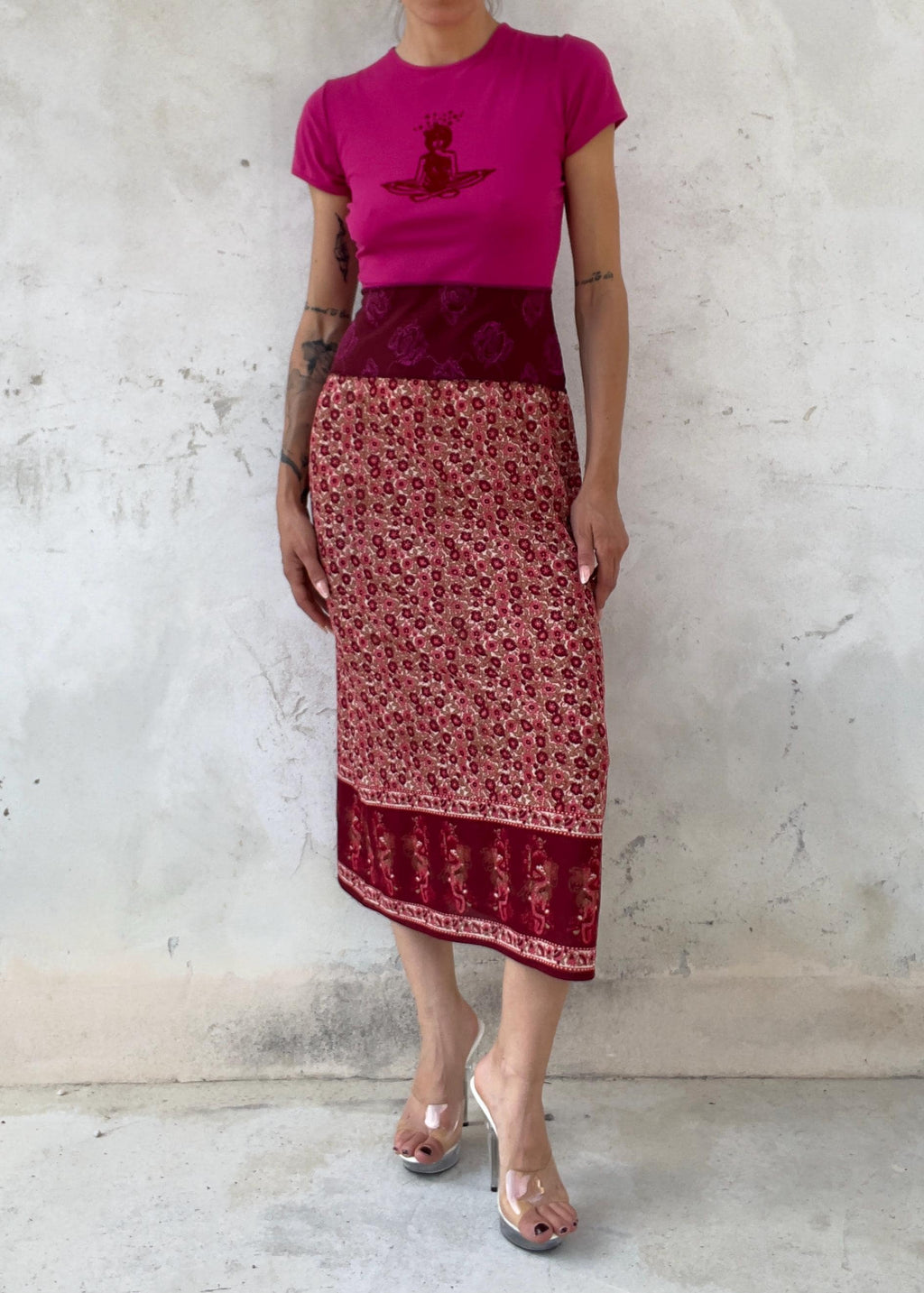 Abito Vintage Y2K Boho Patchwork Fucsia