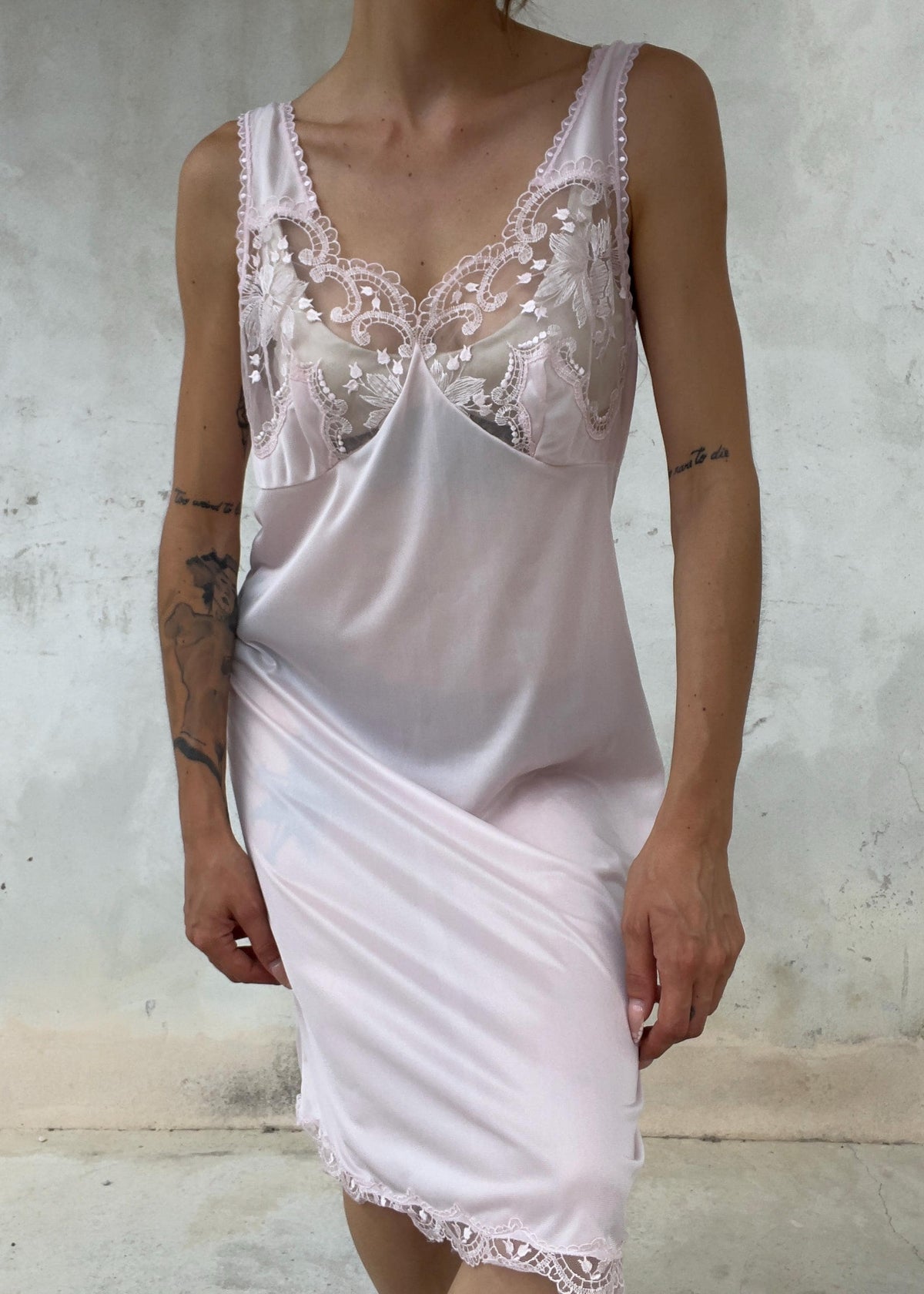 Abito Sottoveste Vintage in Pizzo Rosa Cipria