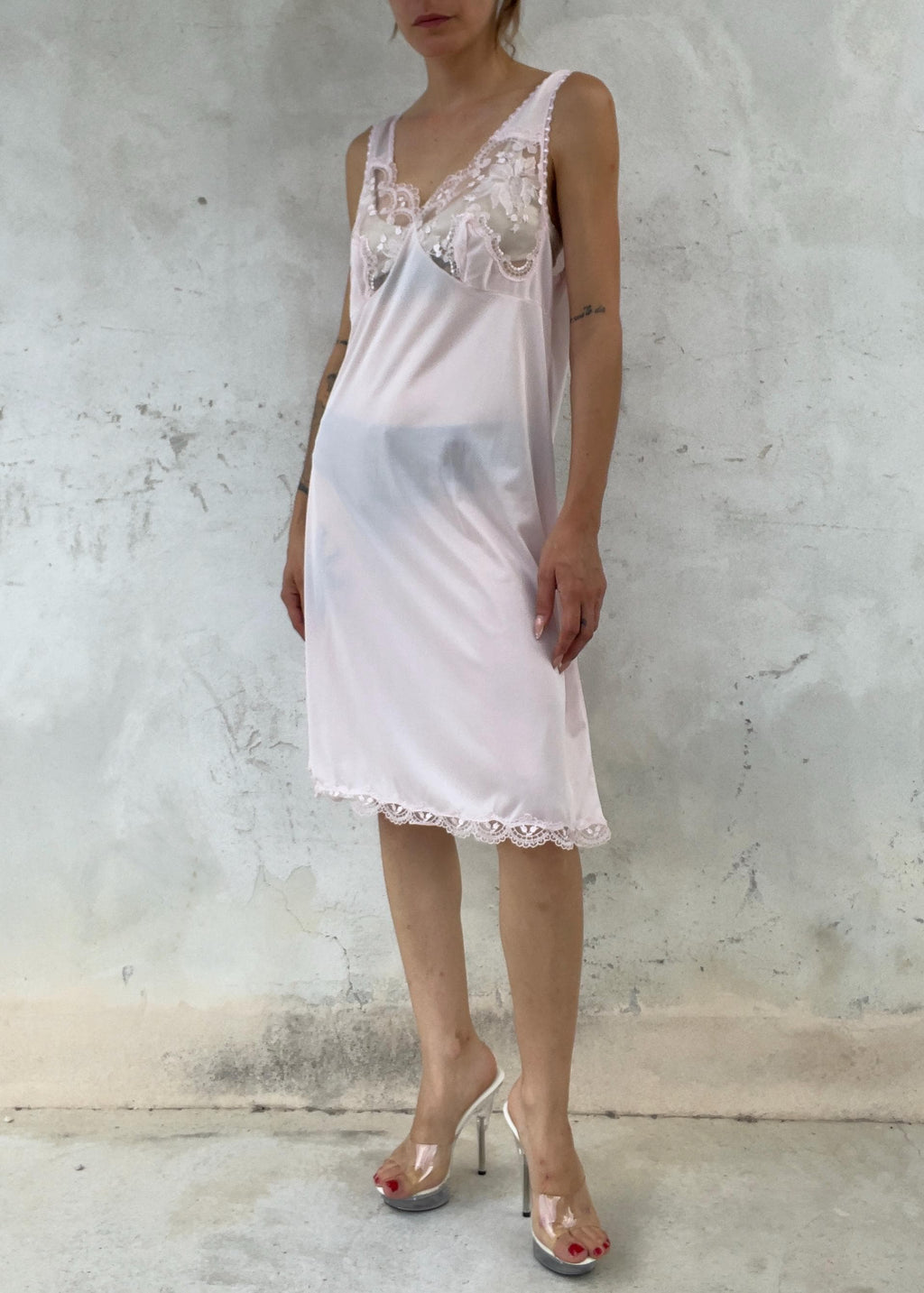 Abito Sottoveste Vintage in Pizzo Rosa Cipria