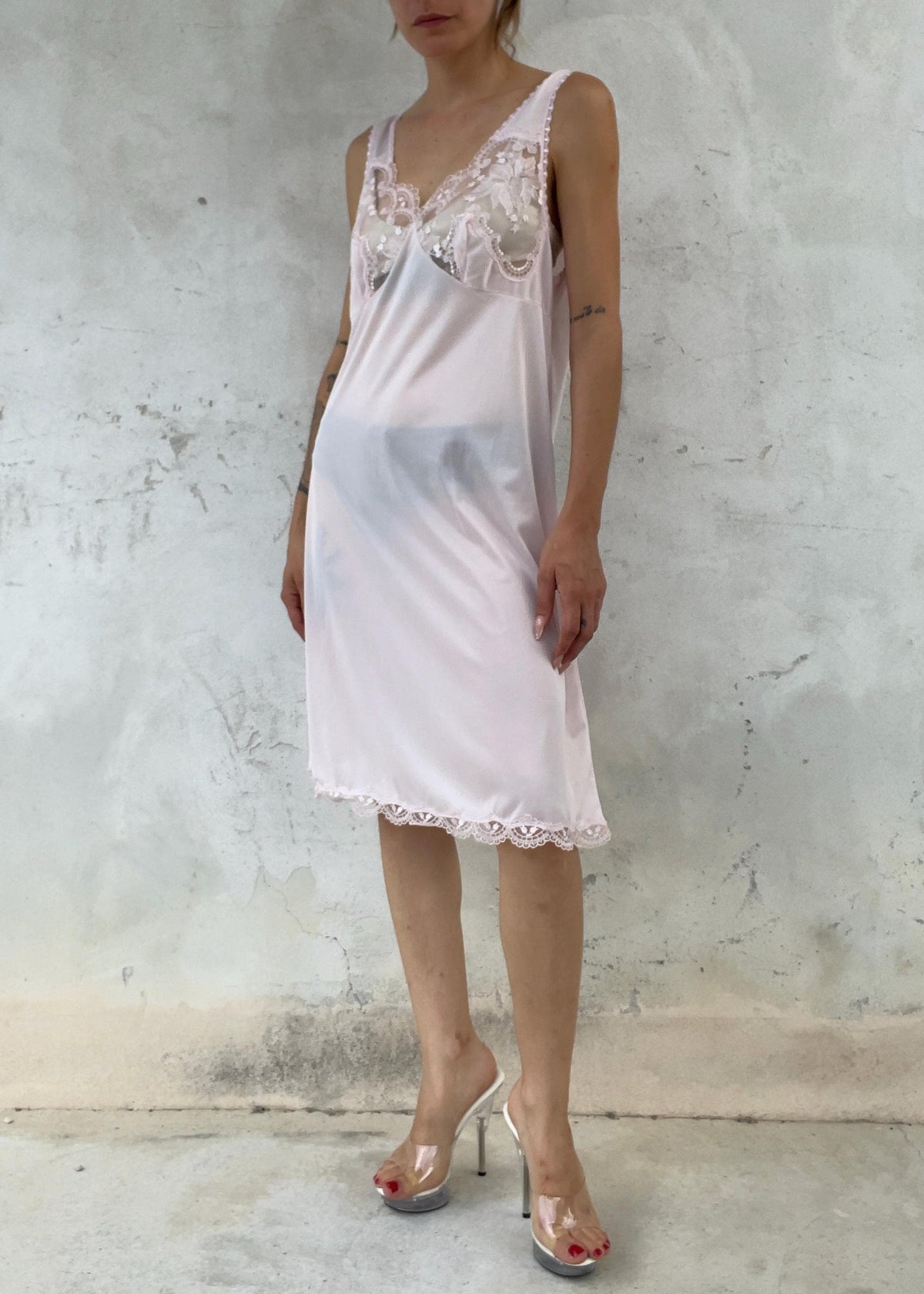 Abito Sottoveste Vintage in Pizzo Rosa Cipria