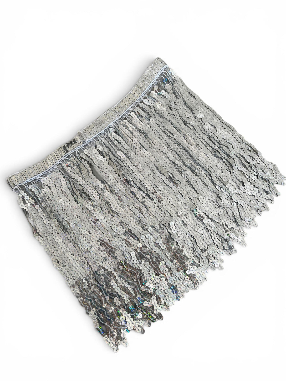 Cintura Vintage Y2K Argento con Paillettes e Frange