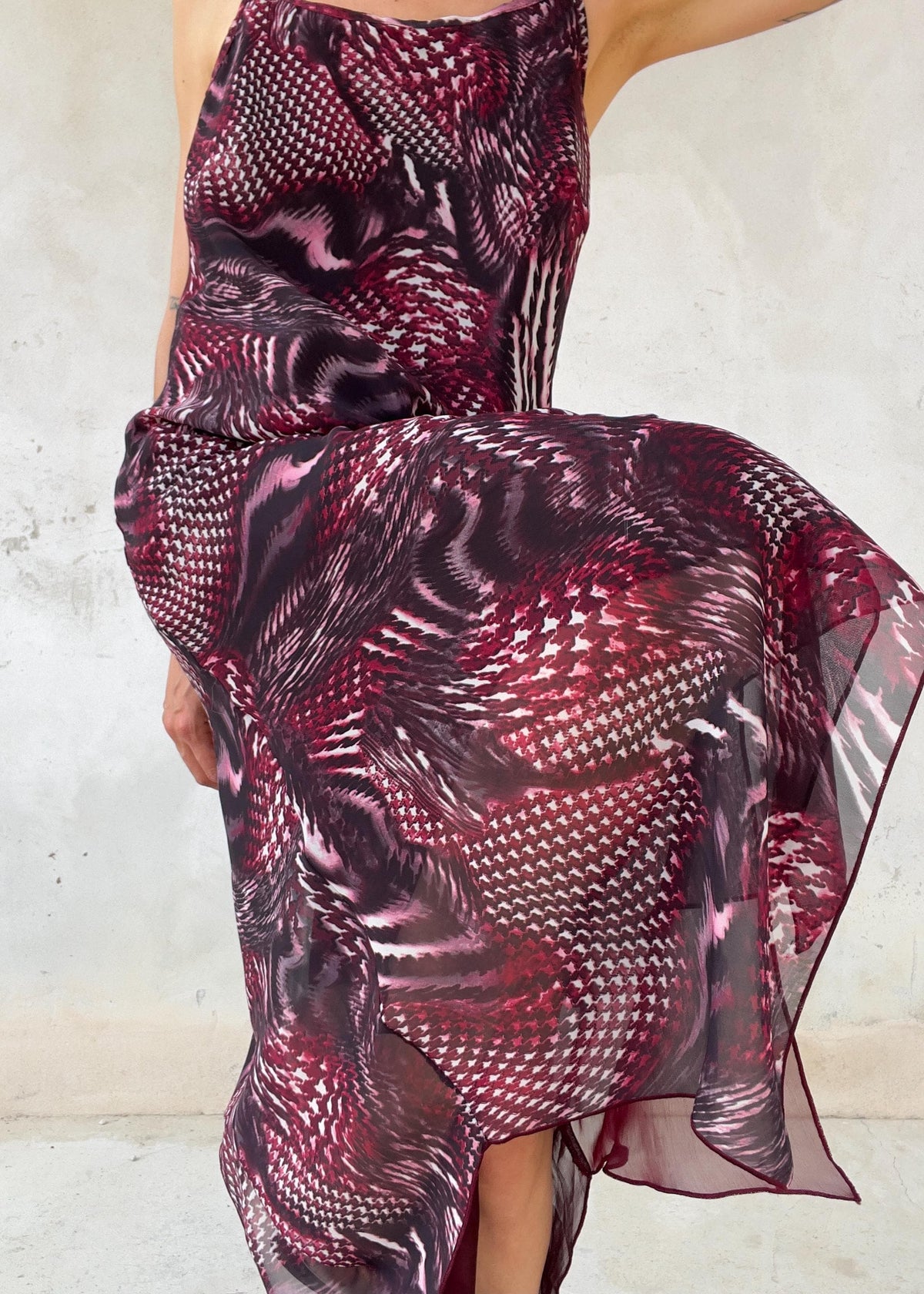 Abito Vintage Y2K in Mesh Bordeaux