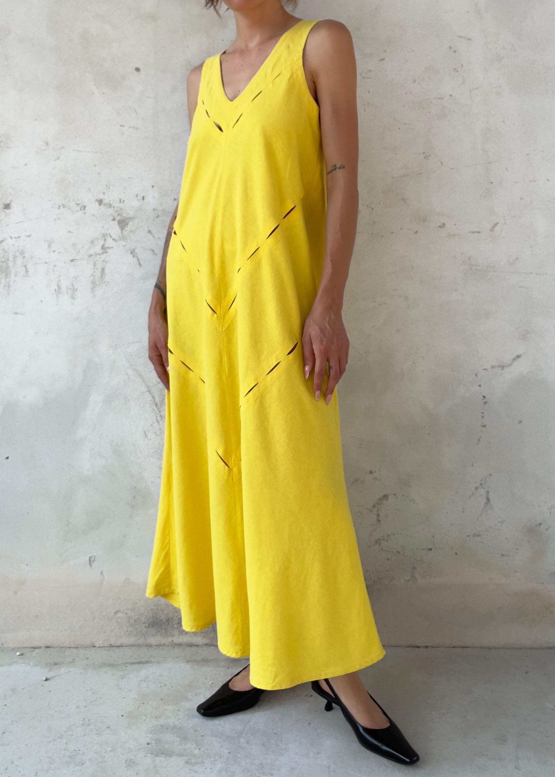 Abito Vintage in Misto Lino Giallo Limone