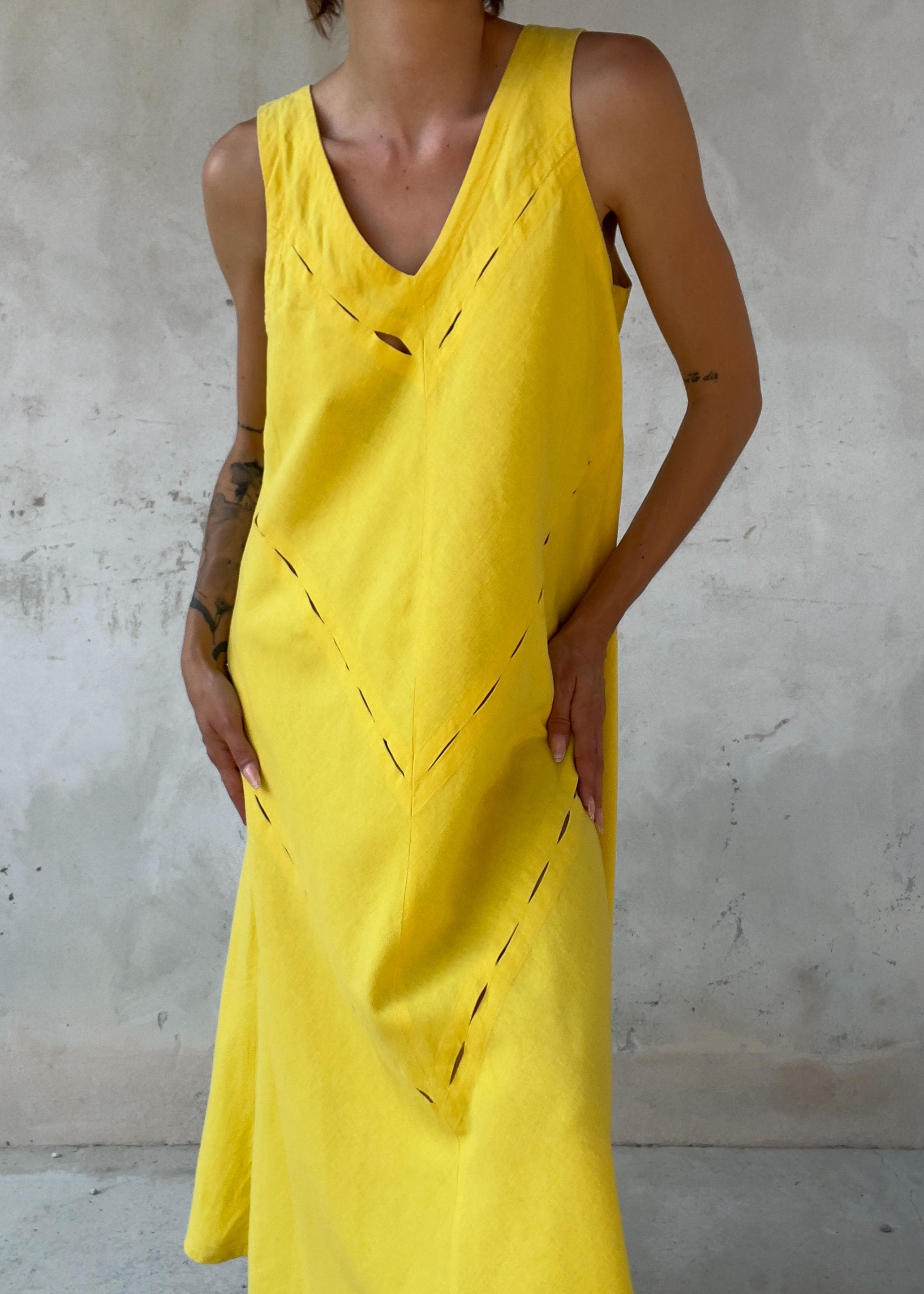 Abito Vintage in Misto Lino Giallo Limone
