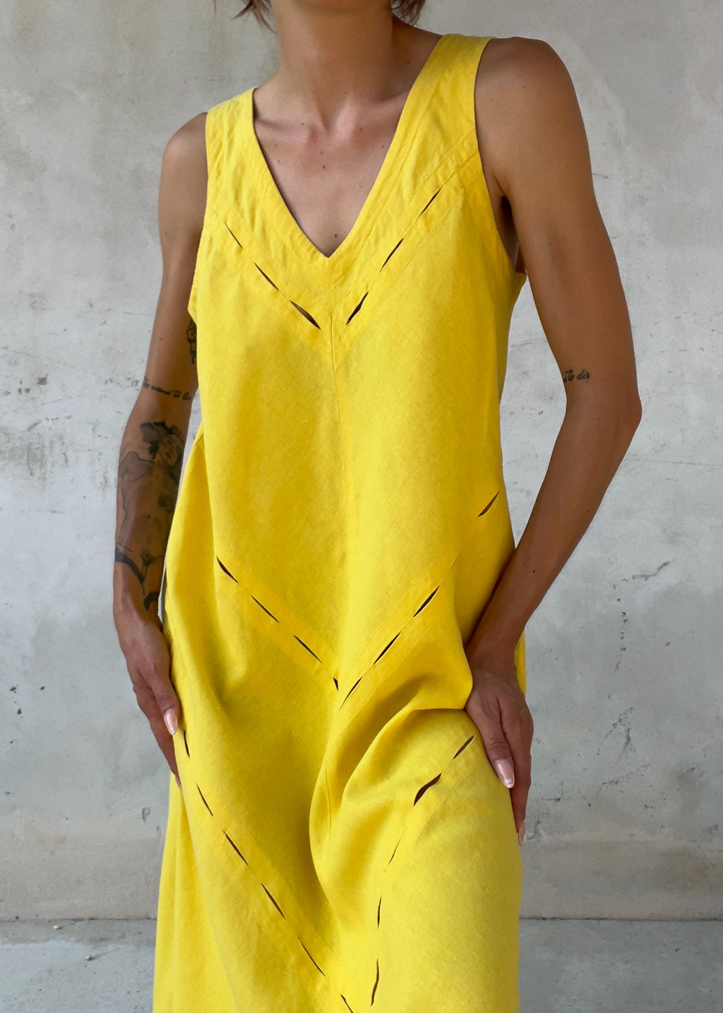 Abito Vintage in Misto Lino Giallo Limone