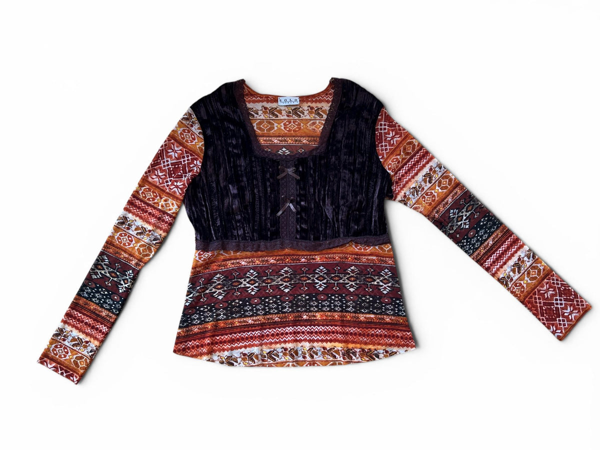 Top Vintage Y2K in Mesh con Velluto Marrone