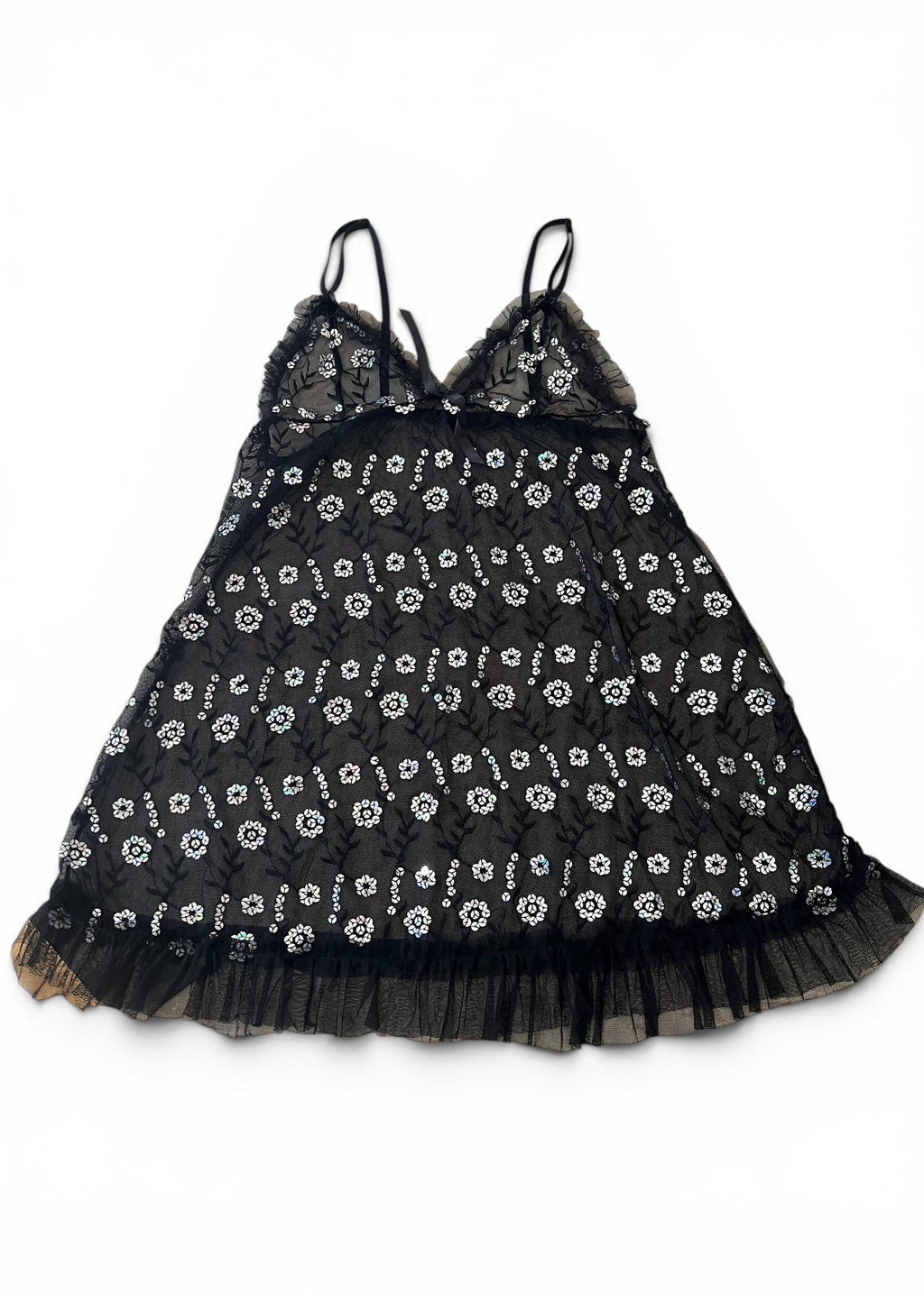 Babydoll Vintage Y2K in Tulle Nero con Paillettes