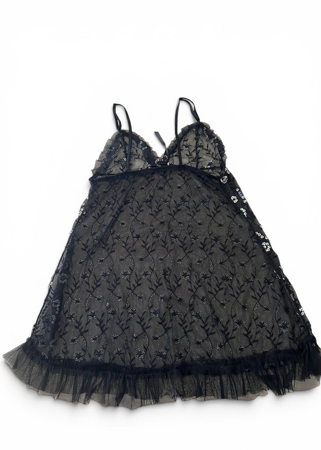 Babydoll Vintage Y2K in Tulle Nero con Paillettes