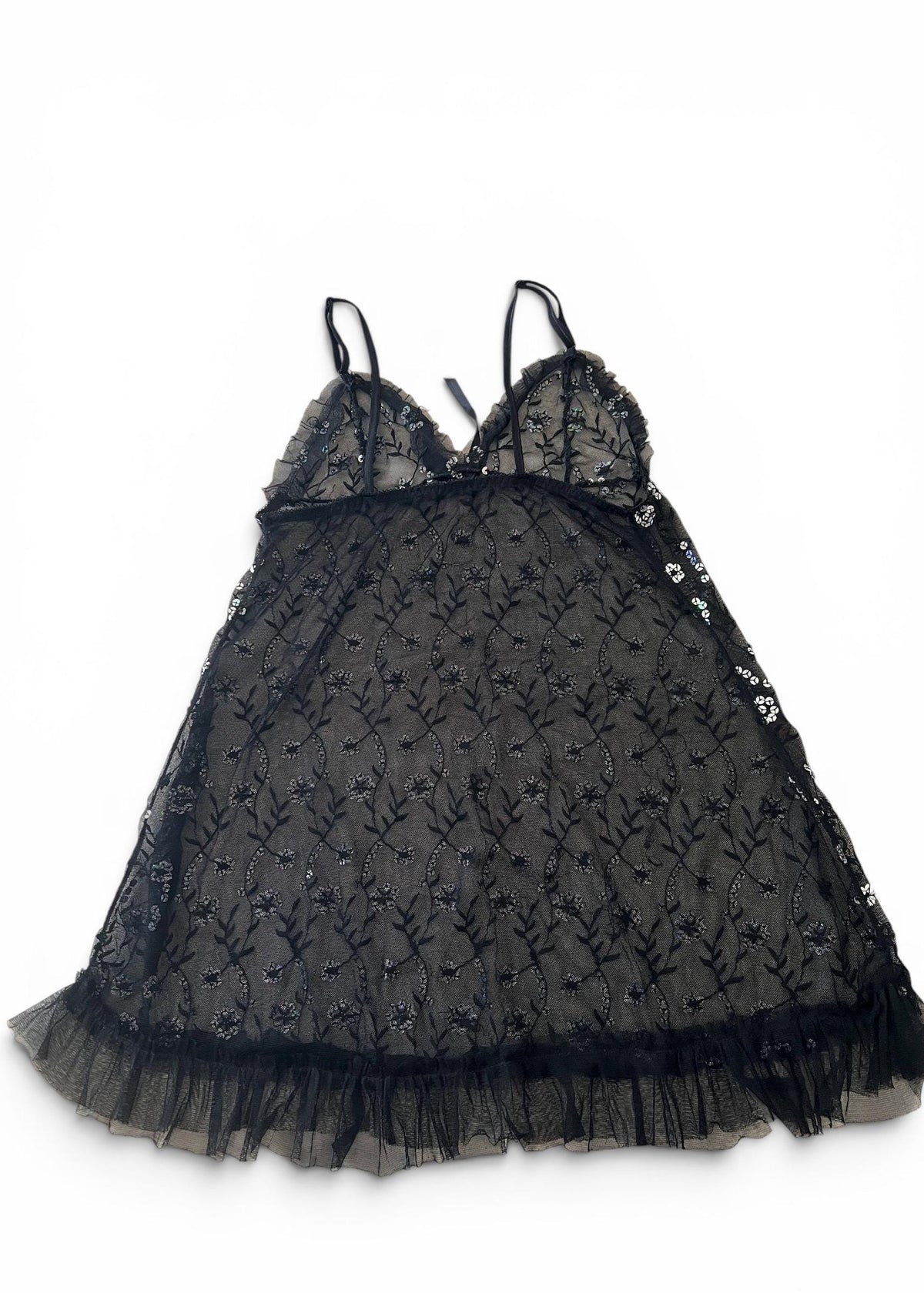 Babydoll Vintage Y2K in Tulle Nero con Paillettes