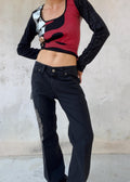 Pantaloni Casucci Vintage Y2K Neri con Ricamo Orientale