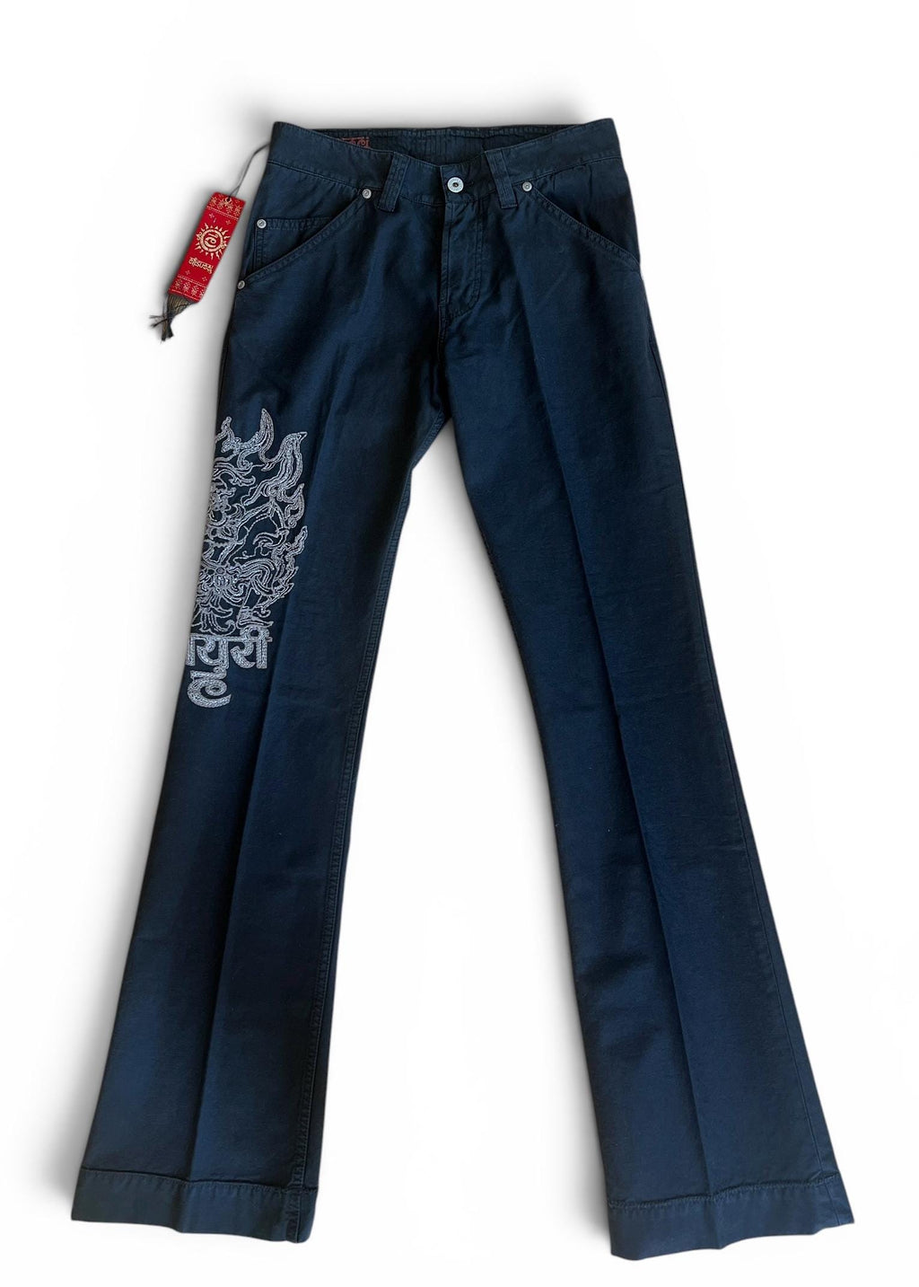 Pantaloni Casucci Vintage Y2K Neri con Ricamo Orientale