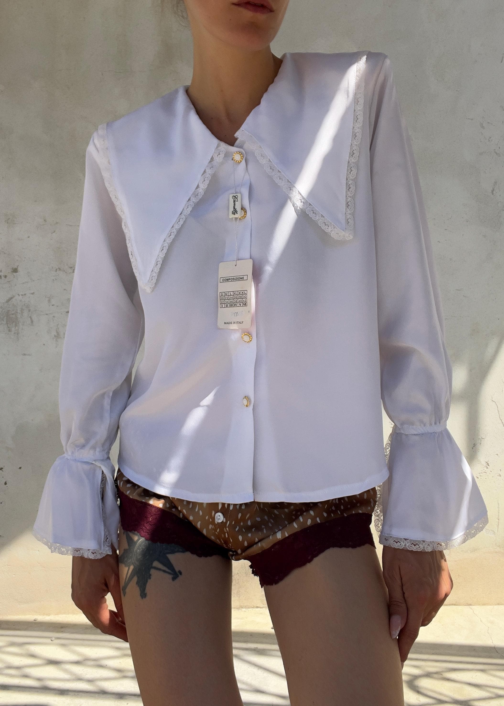 Camicia Vintage Bianca Deadstock con Maxi Colletto Sailor