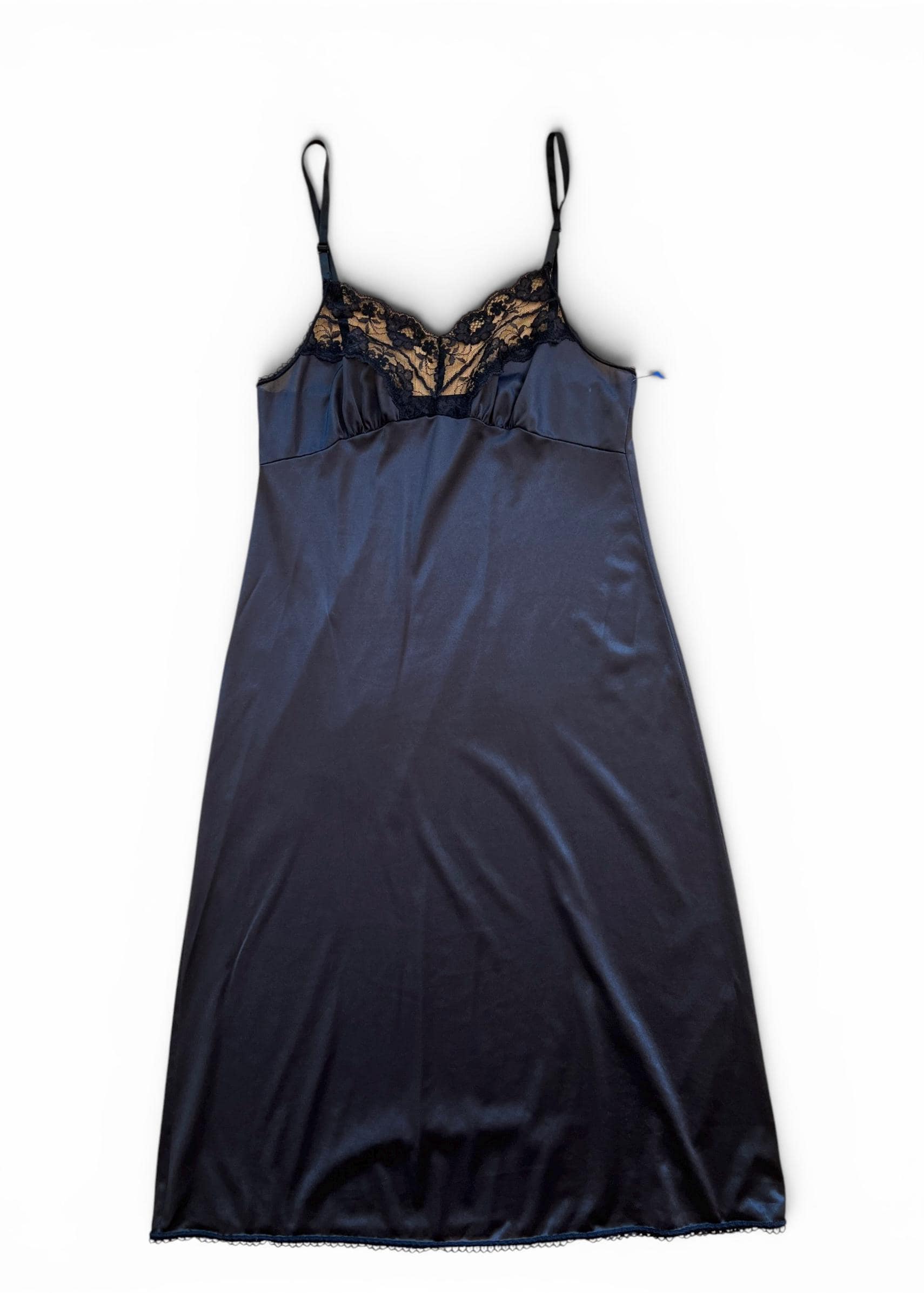 Abito Slip Dress Vintage Nero in Satin e Pizzo