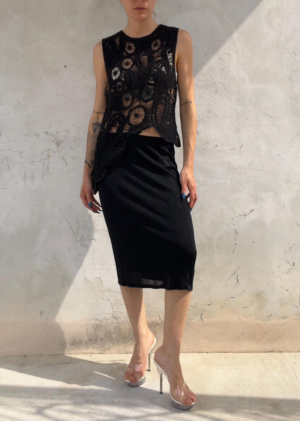 Top Vintage Crochet Nero in Cotone