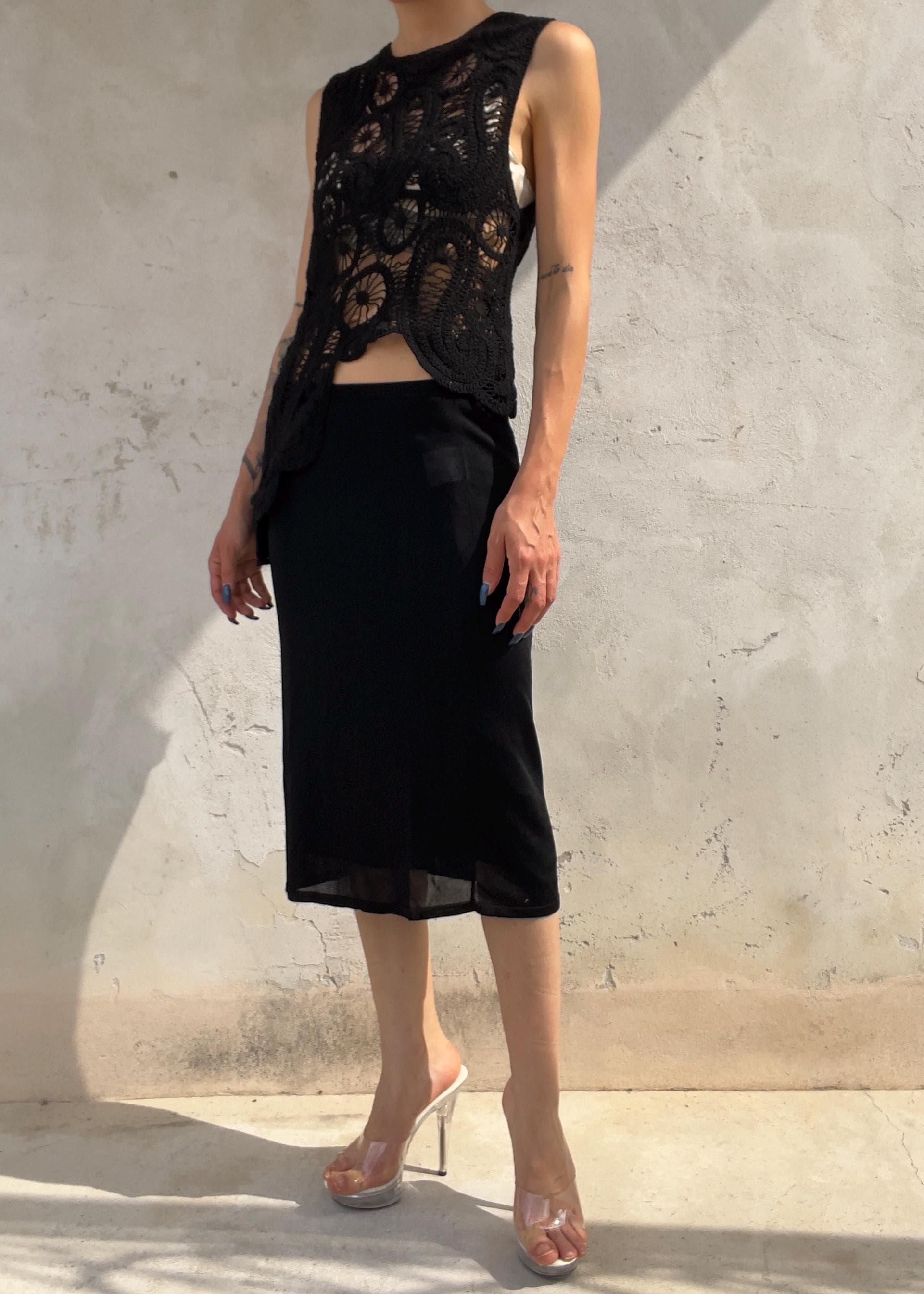 Top Vintage Crochet Nero in Cotone